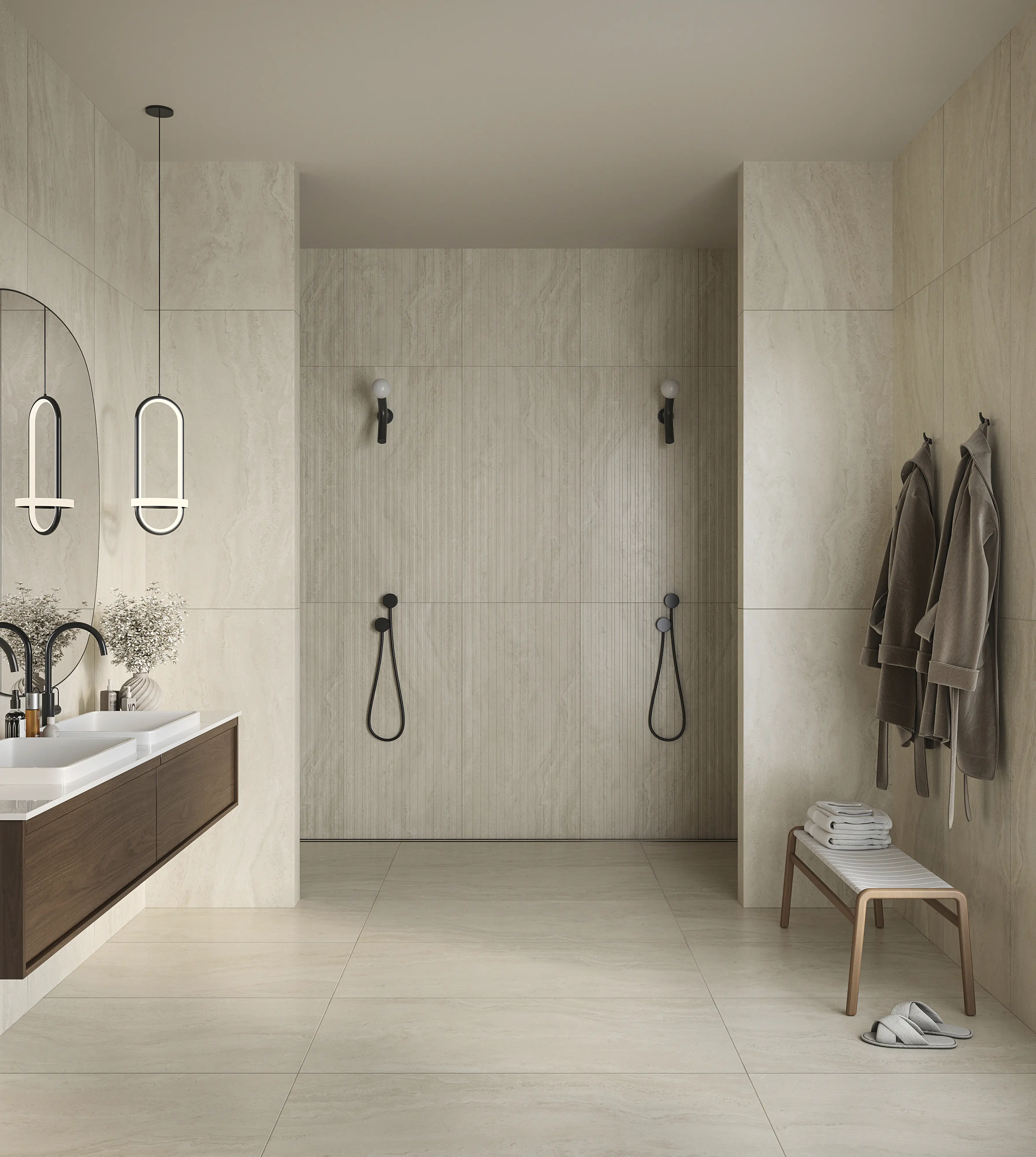 Bodenfliese Feinsteinzeug Travertino 60 x 120 cm beige 