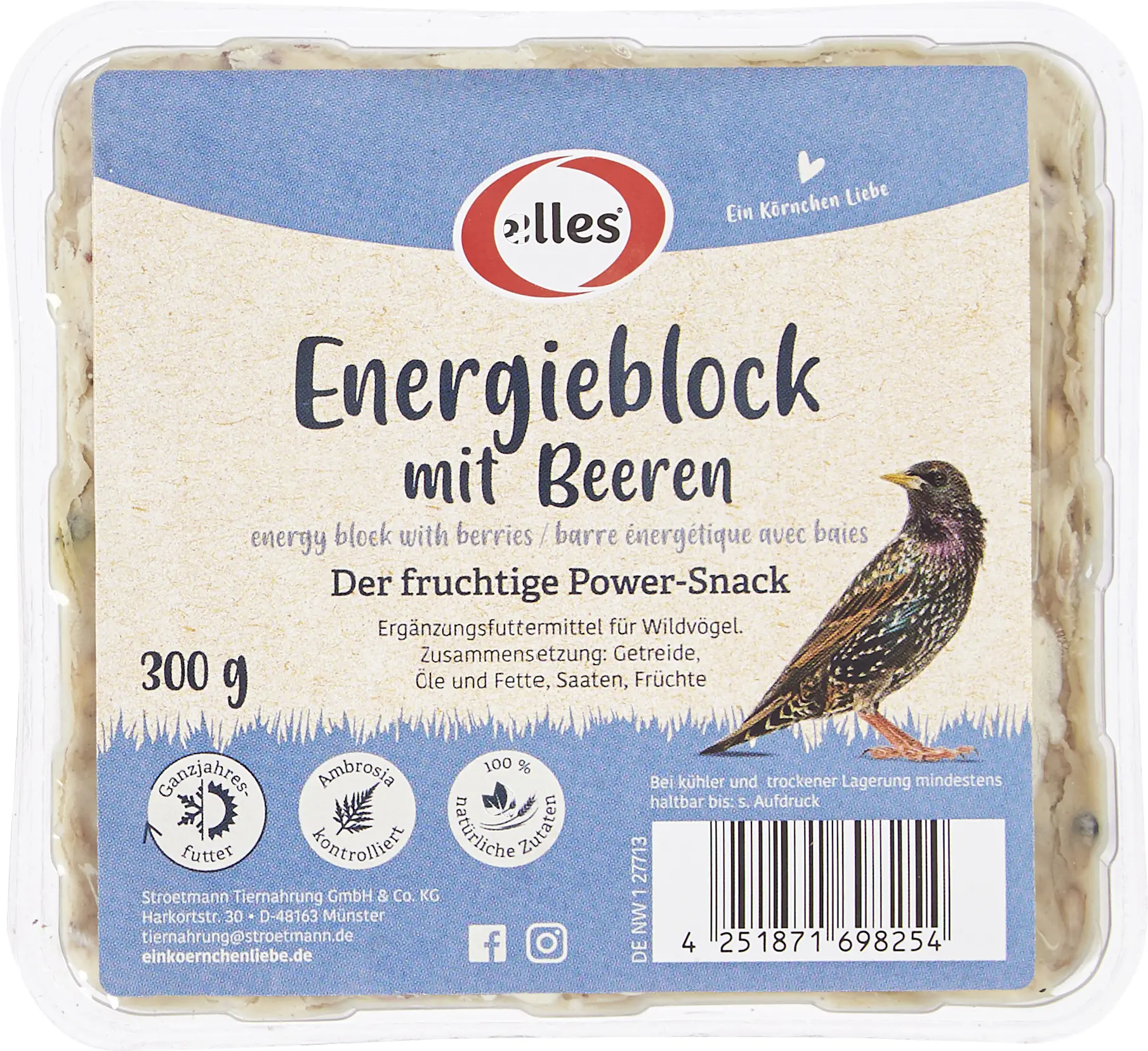 Elles Wildvogelfutter Energieblock mit Beeren 300 g