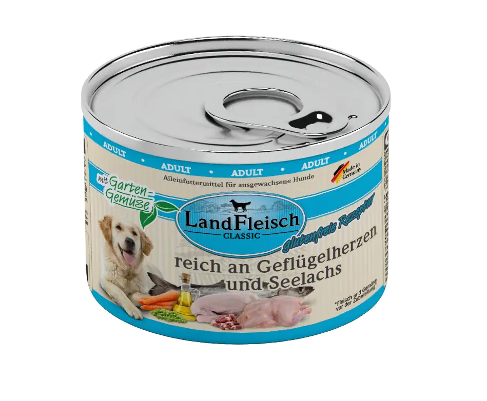 LandFleisch Dog Classic Hundenassfutter Geflügelherz+Seelachs 195 g