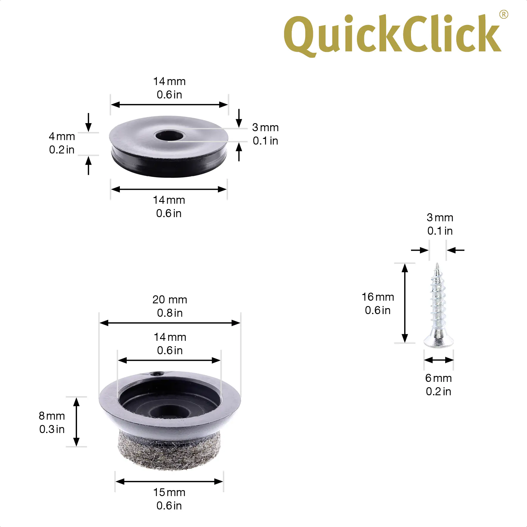 Wagner Möbelgleiter zum Anschrauben Ultrasoft schwarz grau Ø 20 mm - 4 Stück 