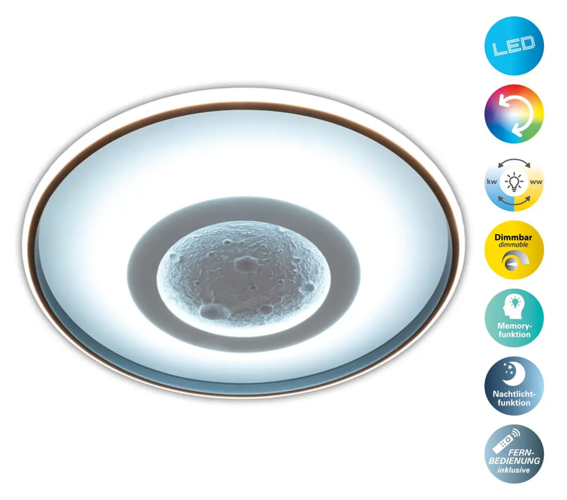Light & More LED Deckenleuchte Moon 50 W Metall RGB 