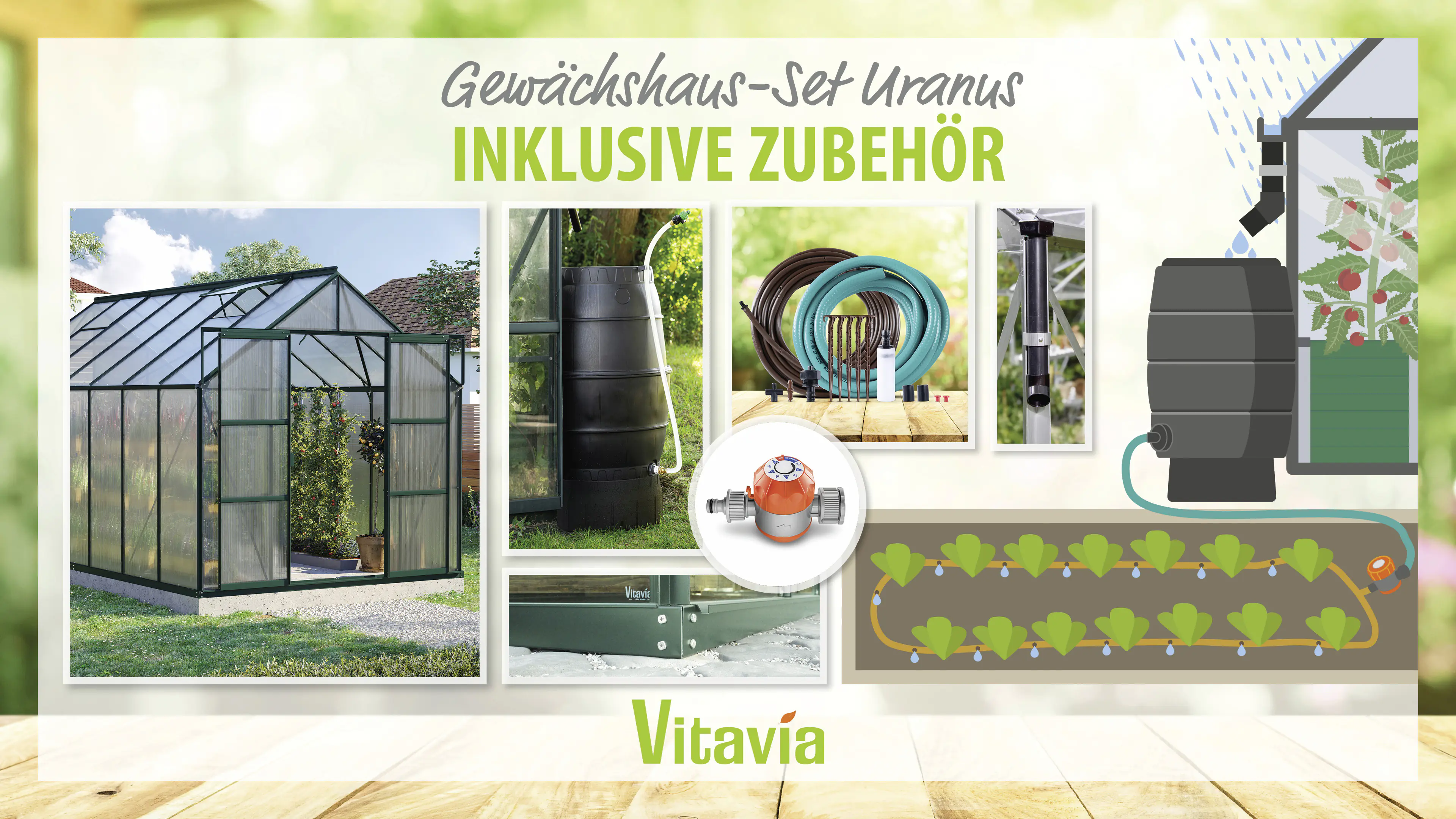 Vitavia Gewächshaus-Set Uranus 11500 HKP 6 mm smaragd 254 x 441 cm 