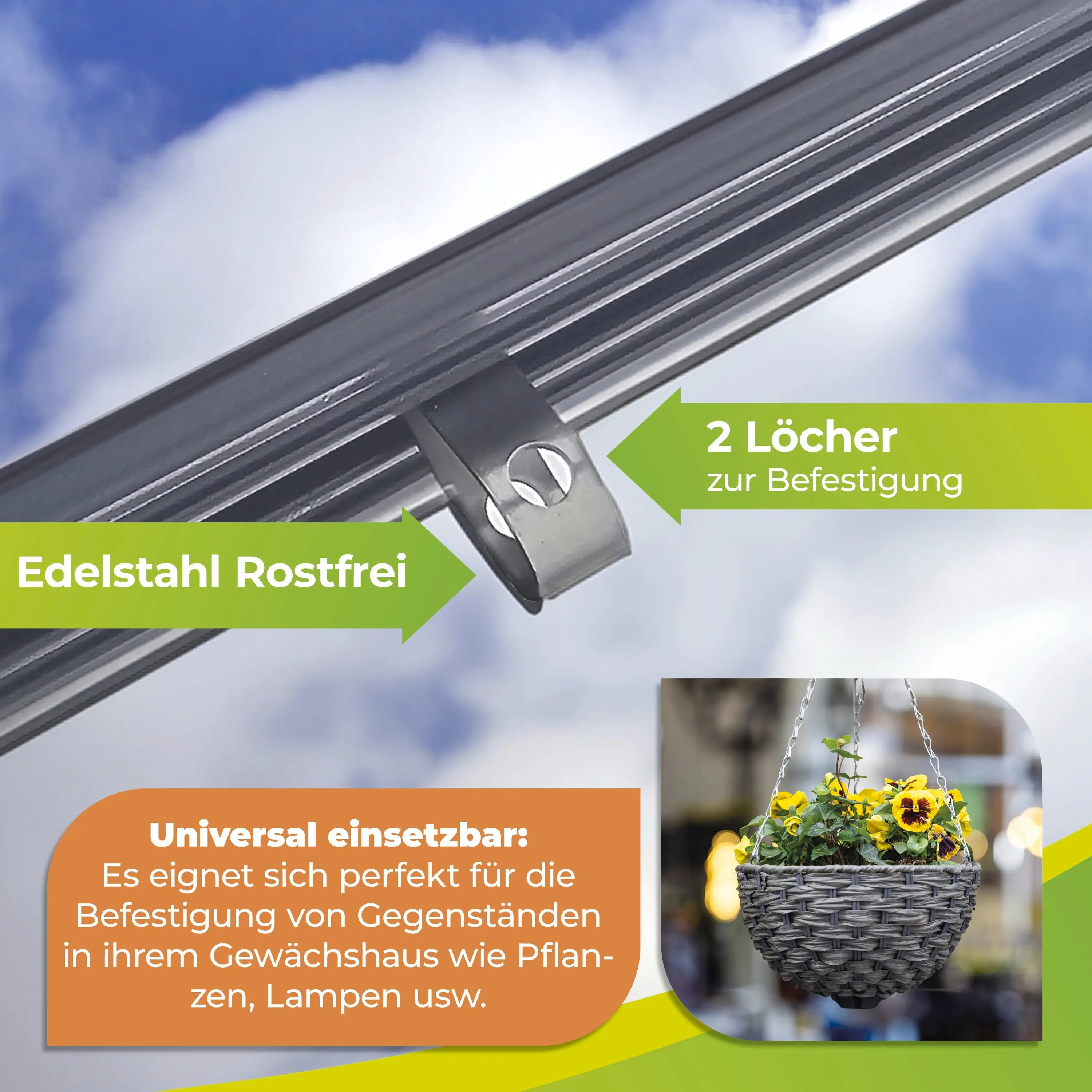 BioGreen V-Haken zur Befestigung in Gewächshausprofilen silber 10 Stück