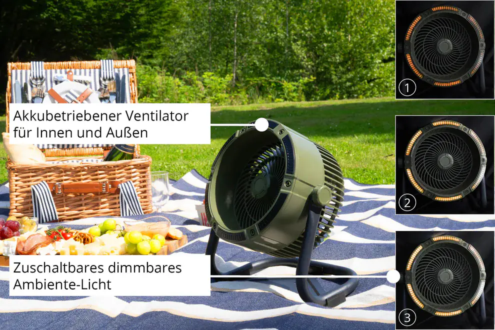 Unold Akkuventilator Outdoor Ø18,5 cm 10W inkl. Licht schwarz