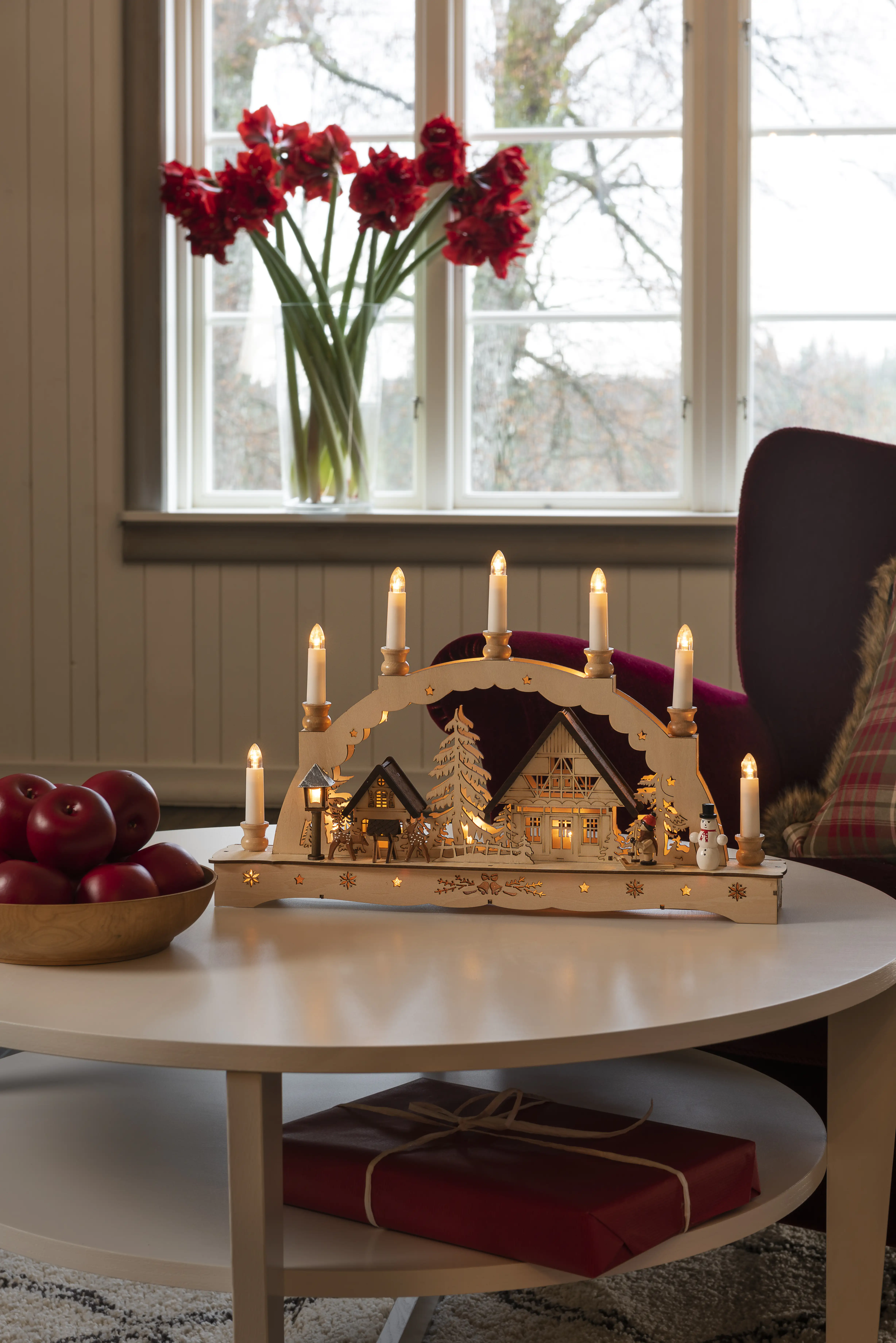 Konstsmide Holzsilhouette sieben Kerzen 48 x 8 x 30 cm