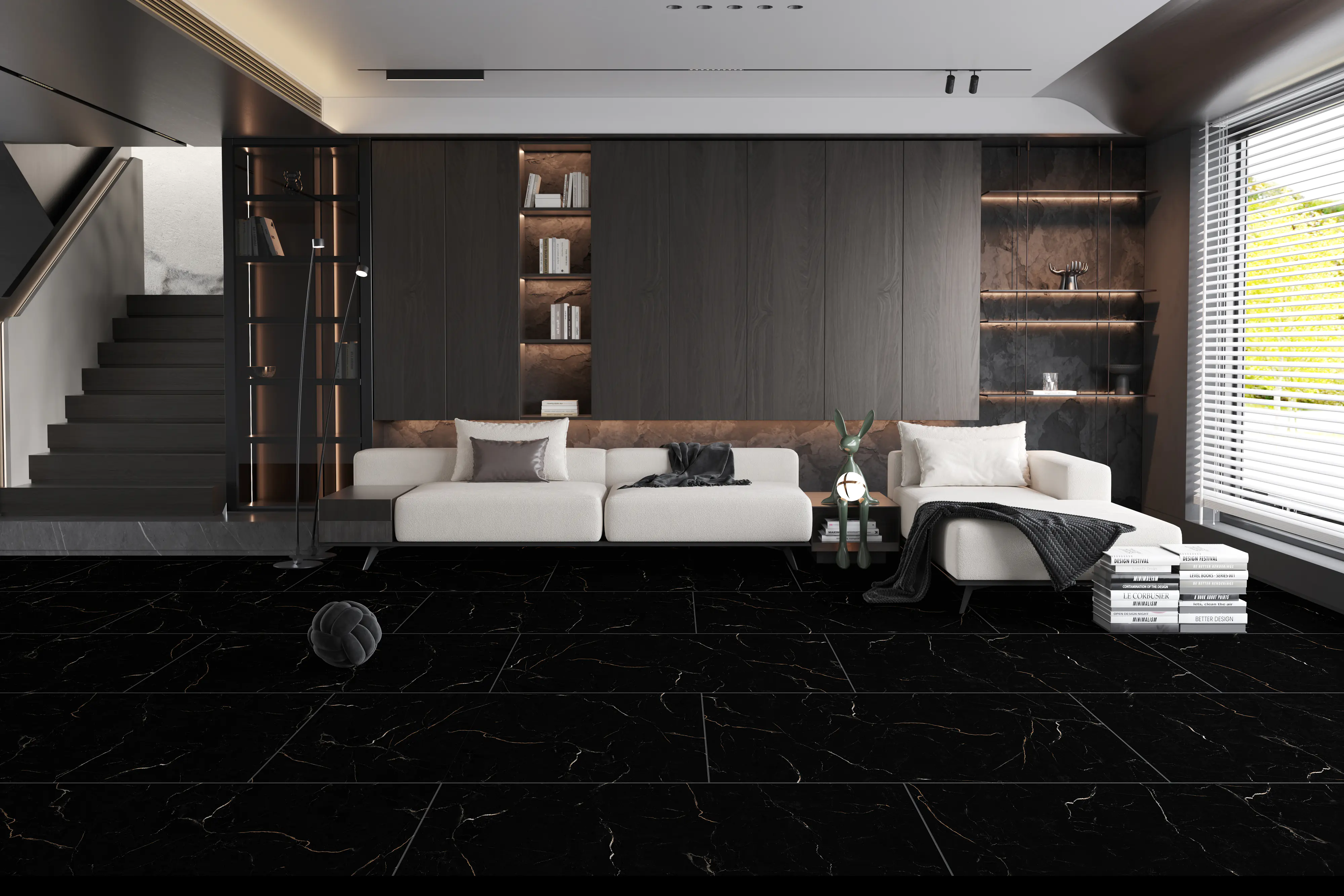 Decoflooring Vinylboden Silent XXL Fliese Dark Marble mit Trittschalldämmung