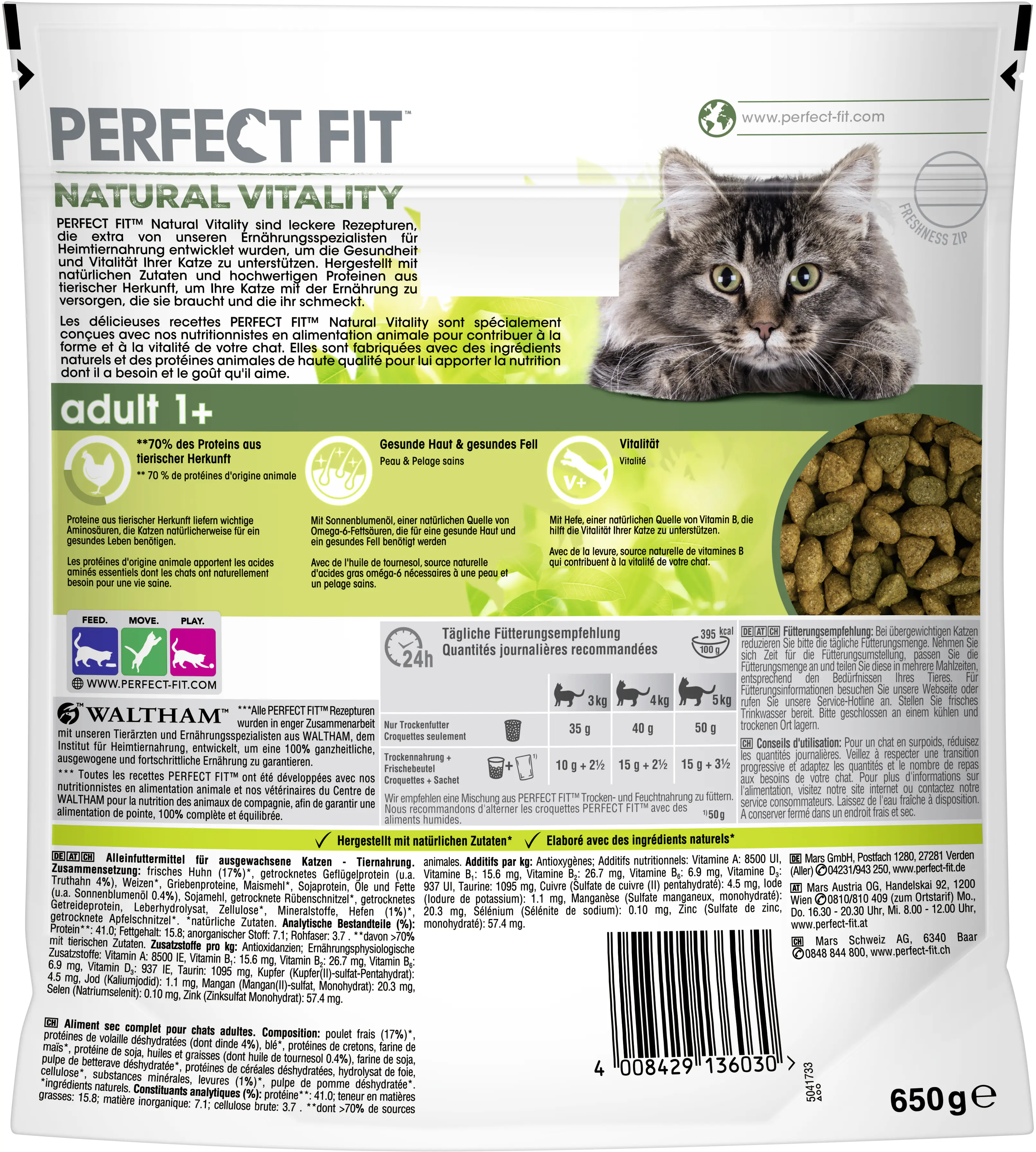Perfect Fit Natural Vitality 1+ mit Huhn & Truthahn Katzenfutter 650g