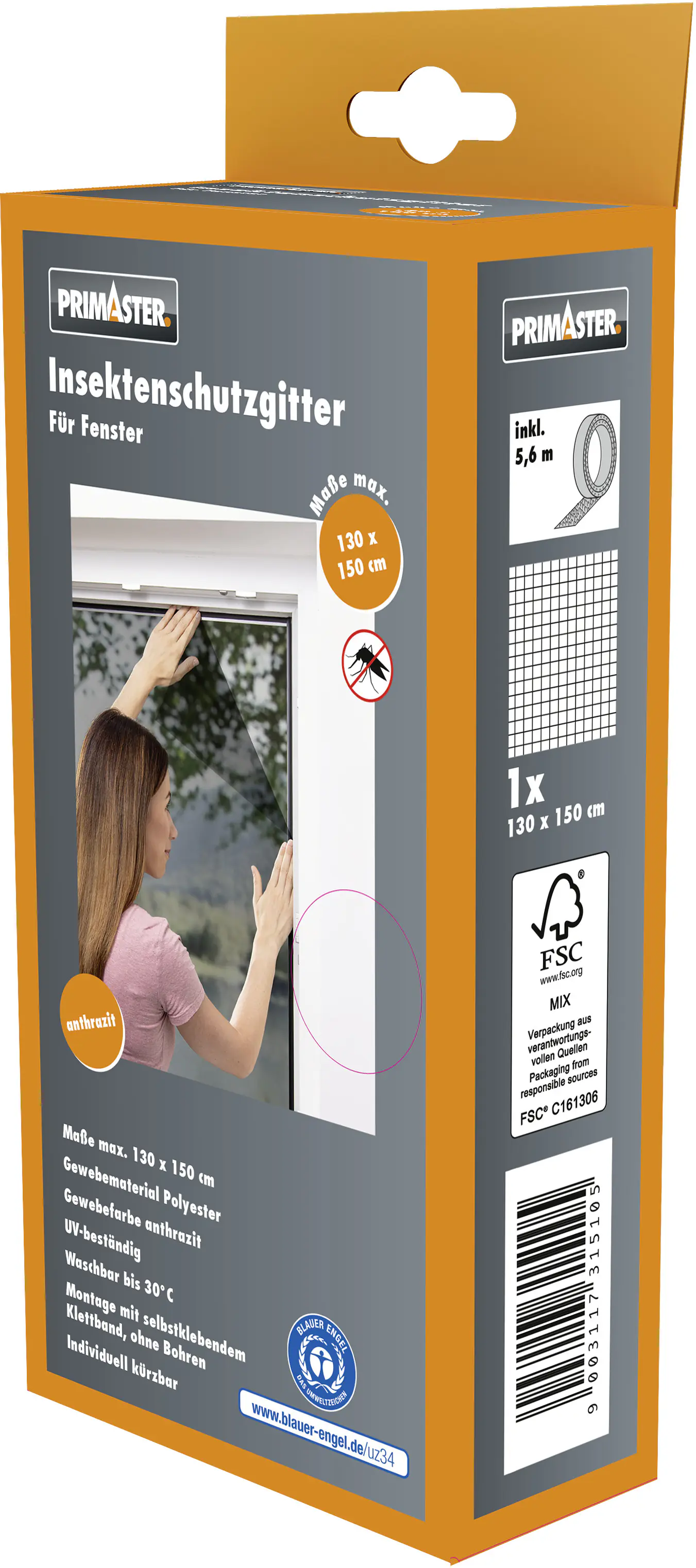 Primaster Fliegengitter 130 x 150 cm anthrazit kürzbar