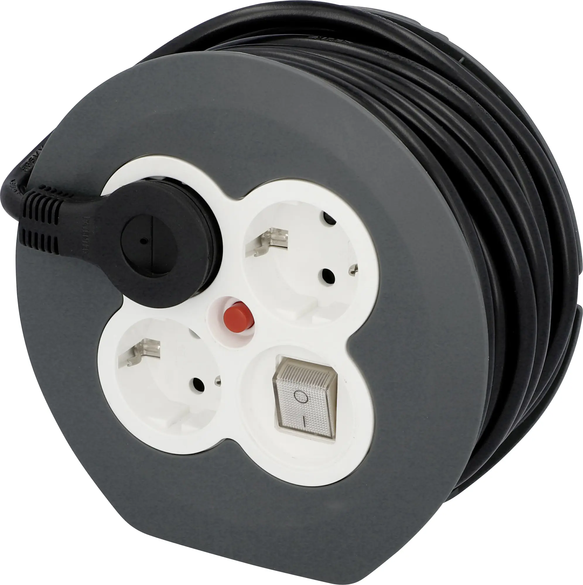 Kabeltrommel Innen 7m HO5VV-F3G1,5, schwarz, 3x Stecker