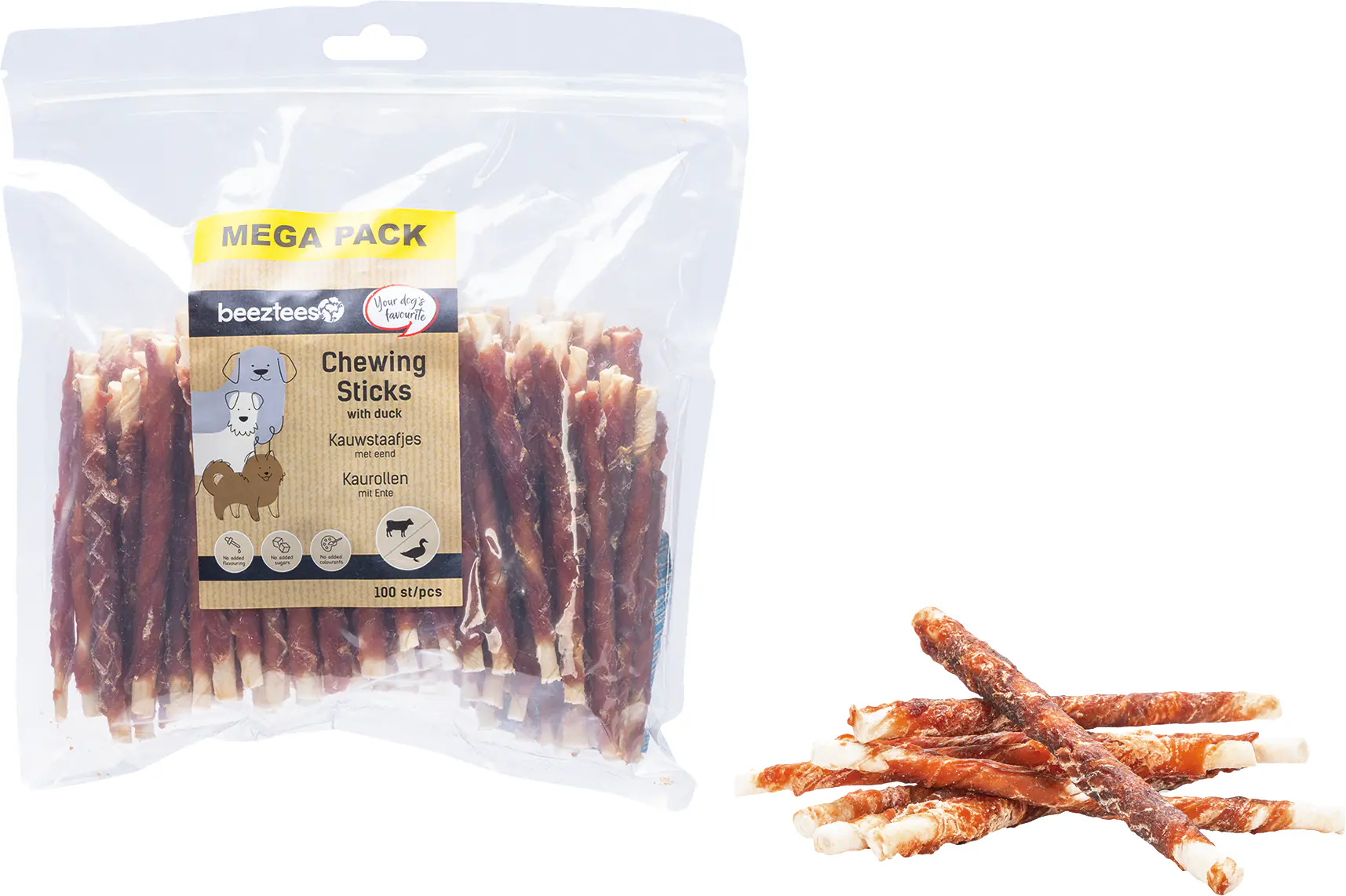 Beeztees Hundeleckeri Chewing Sticks Kaustick Ente 100 Stück