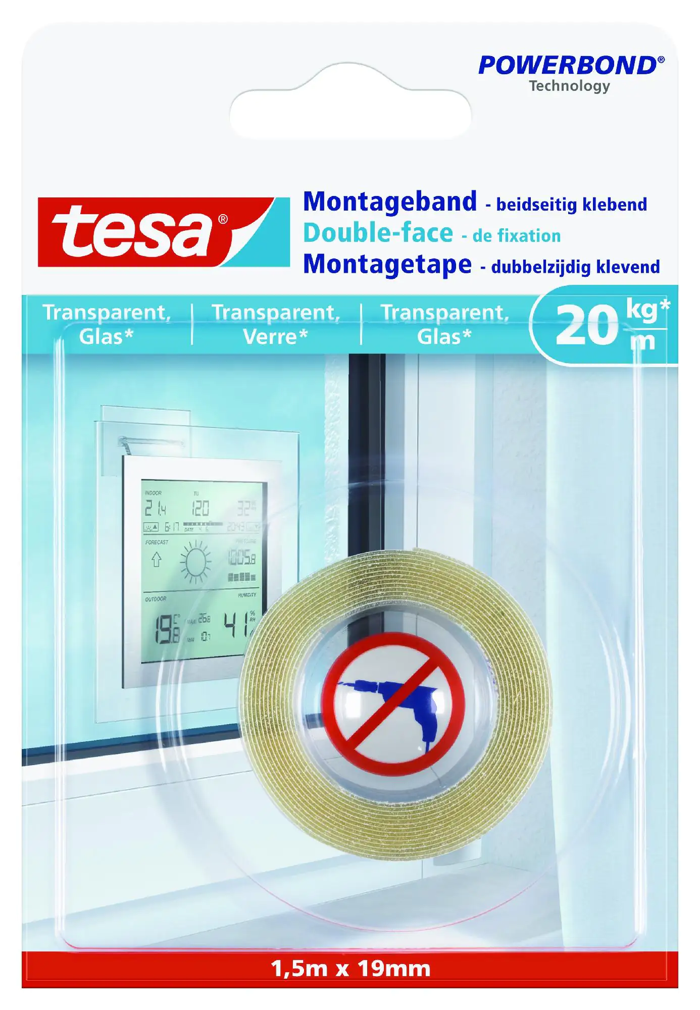 tesa Montageband 1,5 m x 19 mm, transparent