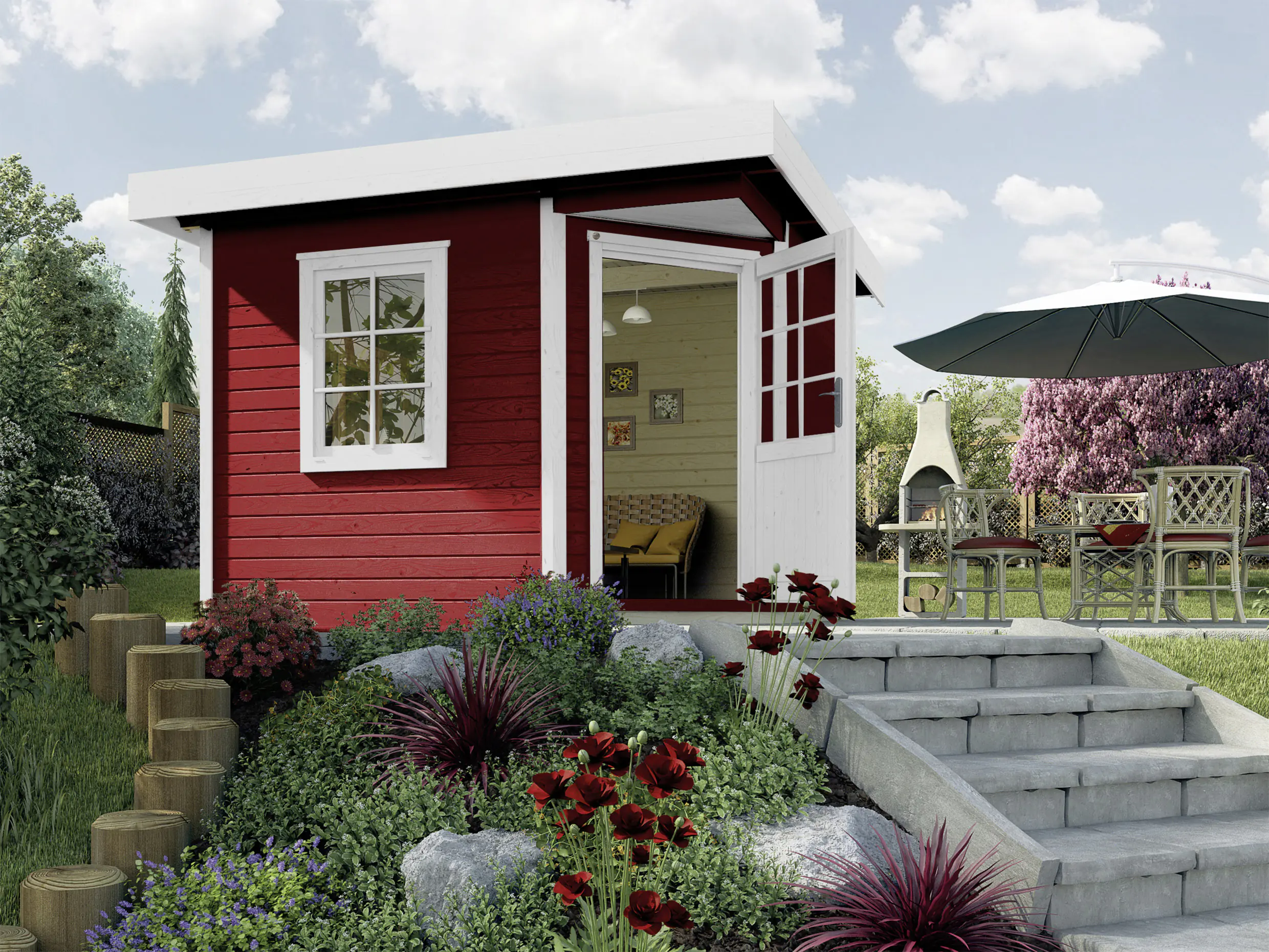 Weka Designhaus 213 298 x 298 cm schwedenrot mit Fußboden