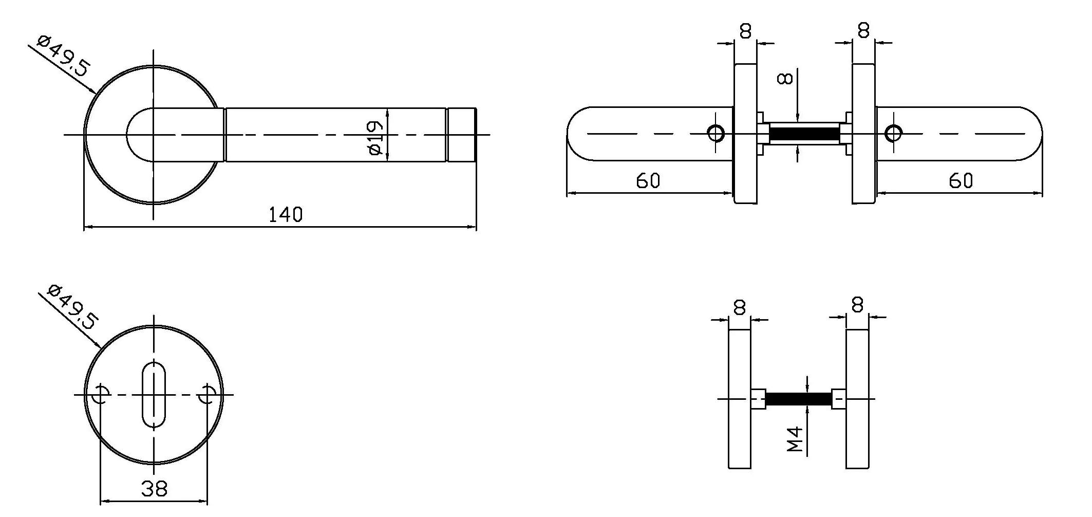 TrendLine BB-Rosettengarnitur Edelstahl Ø 5 cm rund gerader Griff