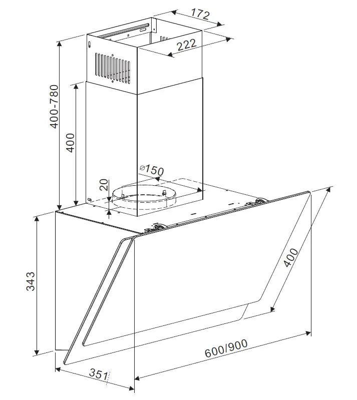 respekta kopffreie Schräghaube 60 cm schwarz CH77060SA EEK: A 60 cm