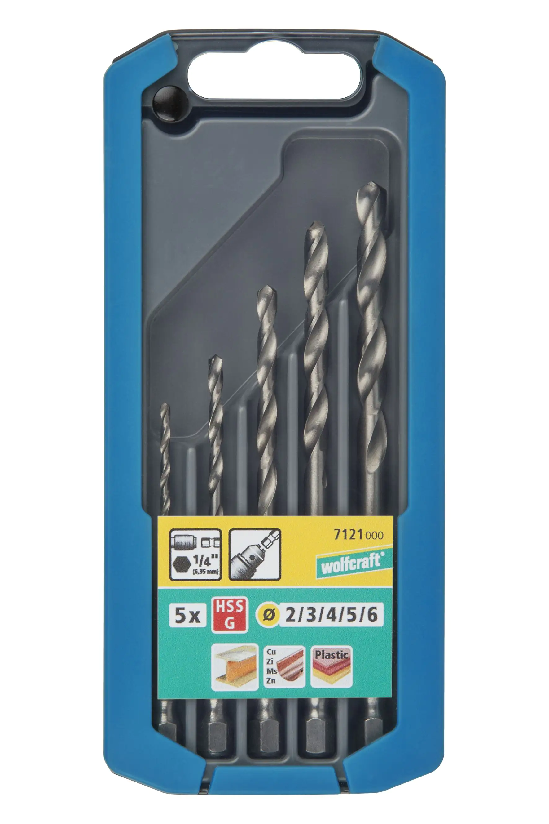 4006885712102 Wolfcraft Metallbohrer-Set HSS Sechskant-Schaft Ø 2 - 6 mm 5-teilig