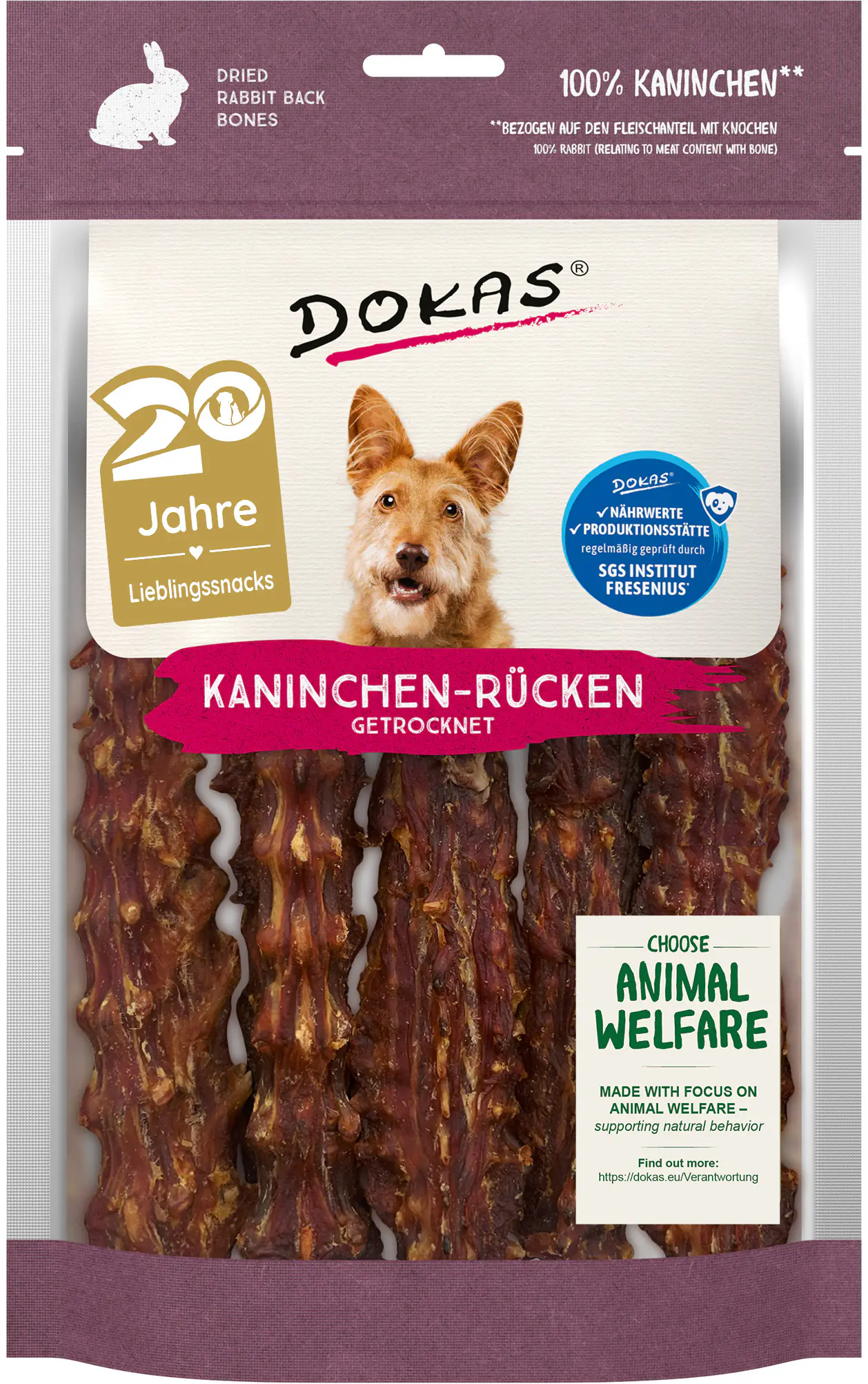 Dokas Hundesnack Adult getreidefrei 120 g Kaninchenrücken
