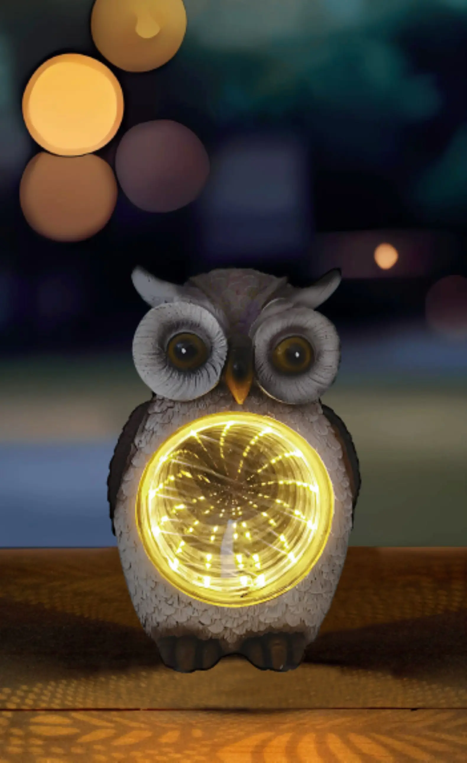 LED Solarleuchte Eule mit Dämmerungssensor grau-weiß