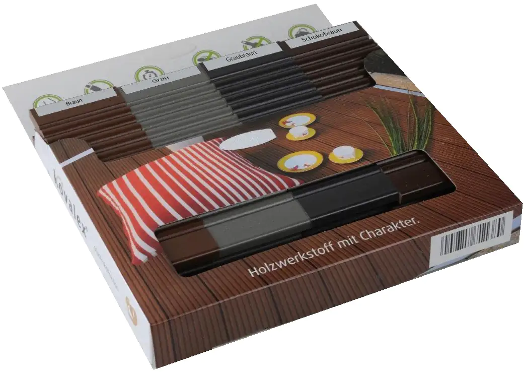Kovalex Musterbox zu Terrassendielen WPC 14,5 x 2,6 cm mattiert 4 Stück