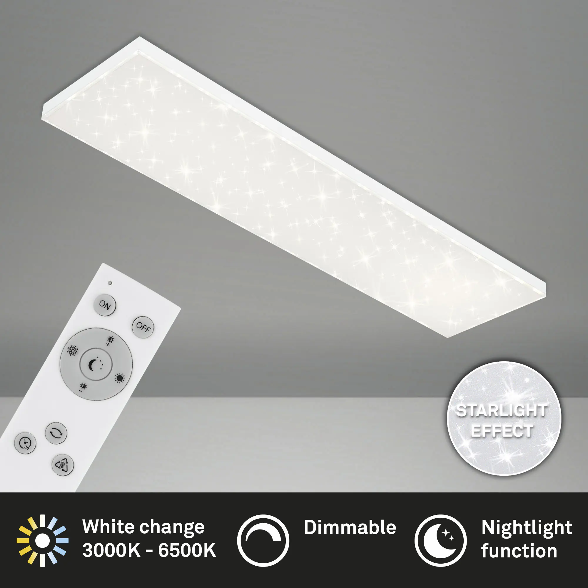 Briloner LED-Panelleuchte Frameless Sternenhimmel 119,5 x 29,5 cm weiß CCT dimmbar