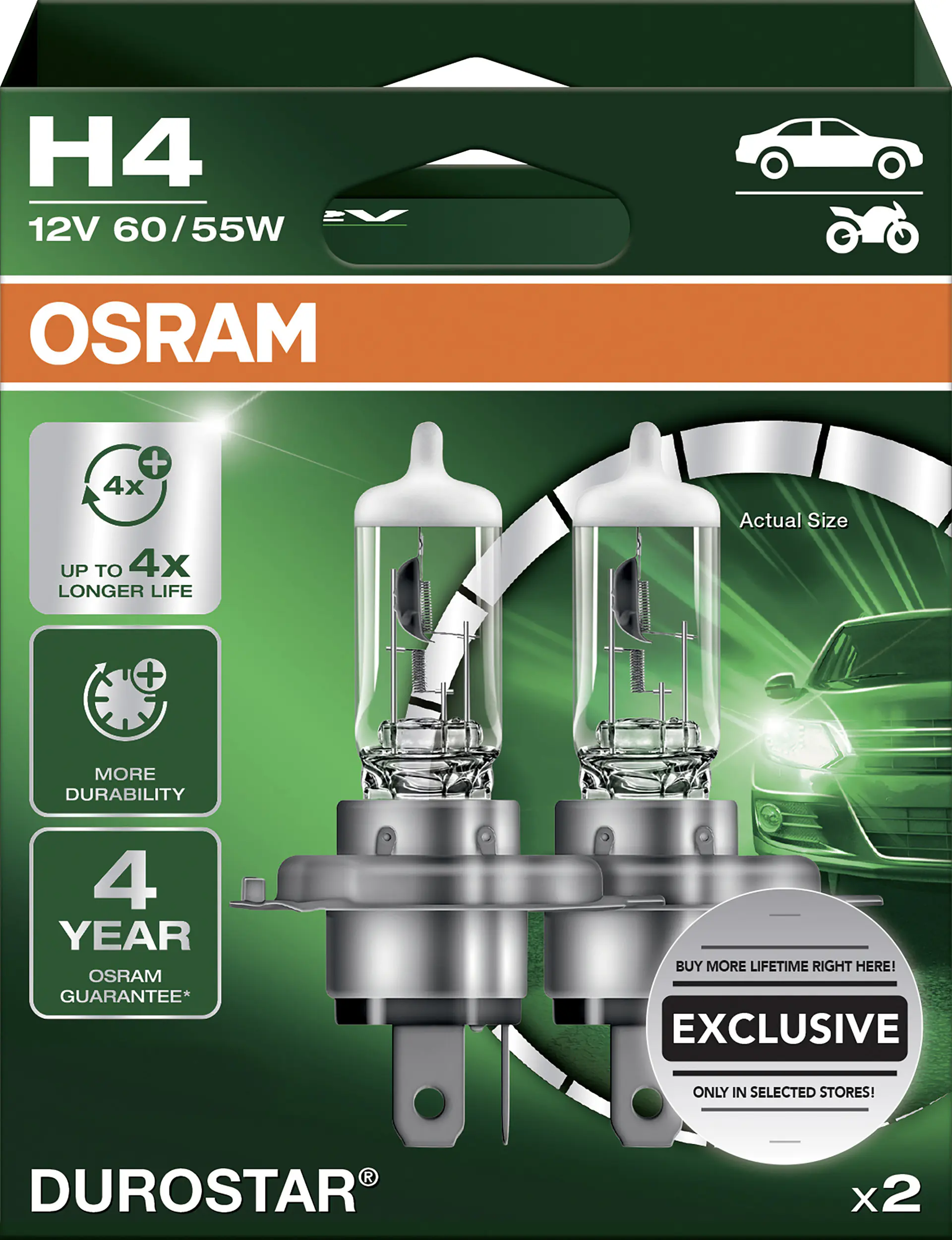 Osram Scheinwerferlampe H4 Durostar 2.0 2 Stück