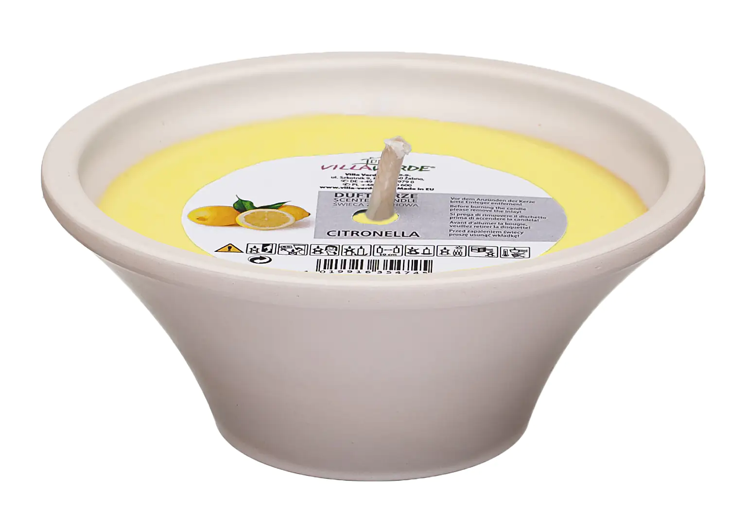 4019916354745 Villa Verde Duftkerze in Keramikschale Citronella, Höhe: 8 cm, Ø 18 cm