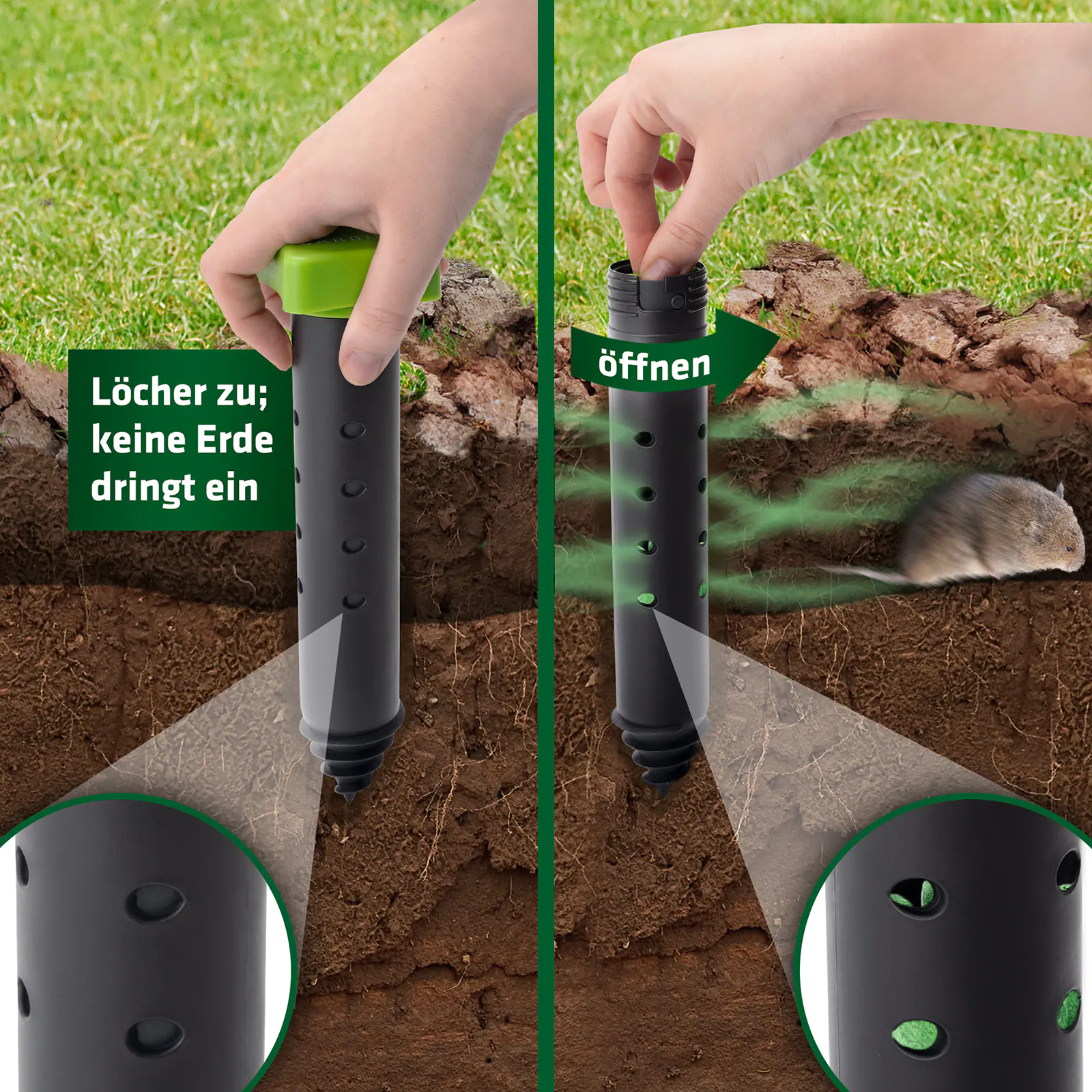 Gardigo Verdufterstab Wühlmaus Maulwurf-Schreck mit 15 Verdufterkugeln 