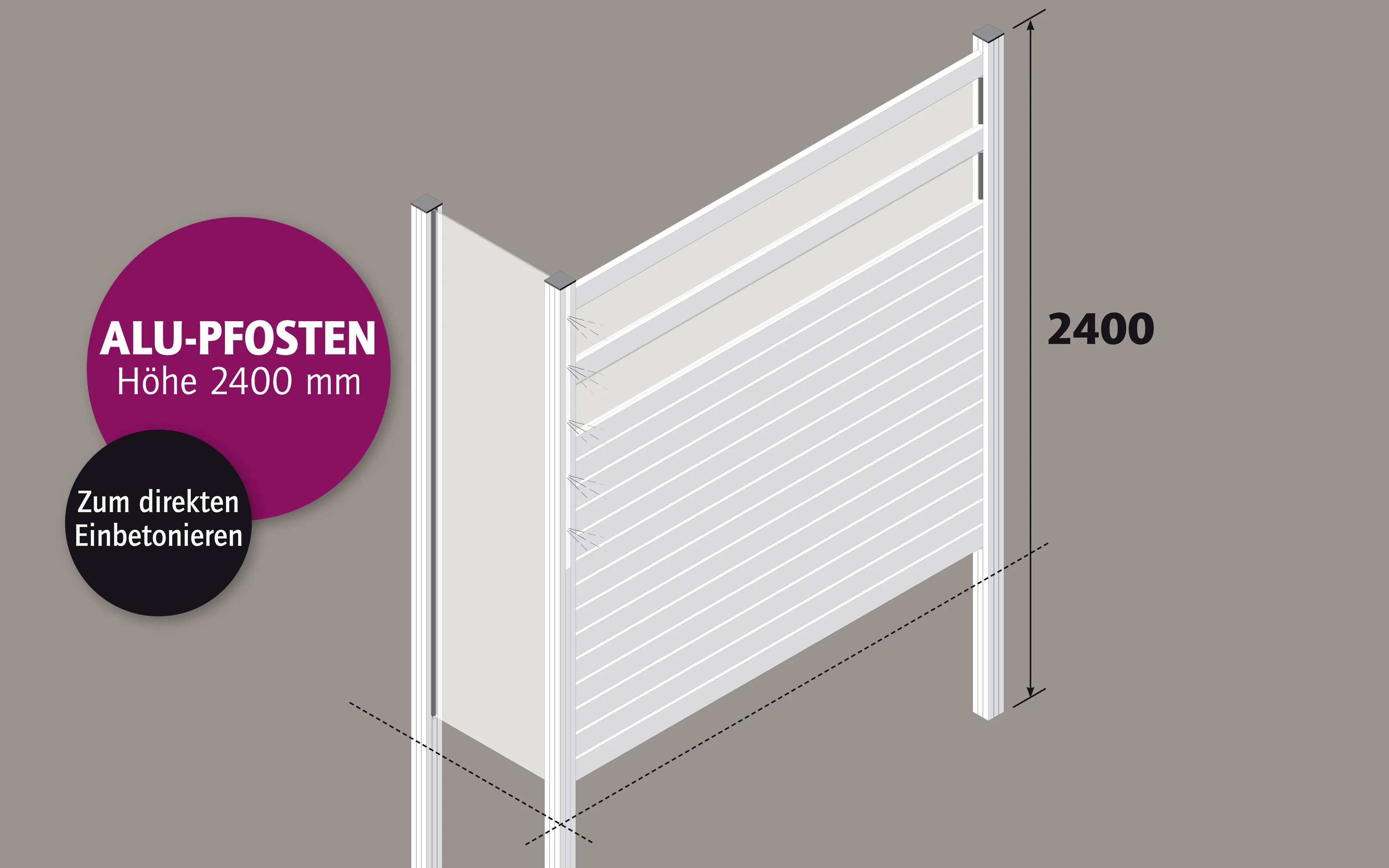 Ambiente Aluminium-Pfosten 240 cm, 68 x 68 mm, Anthrazit Struktur 7016
