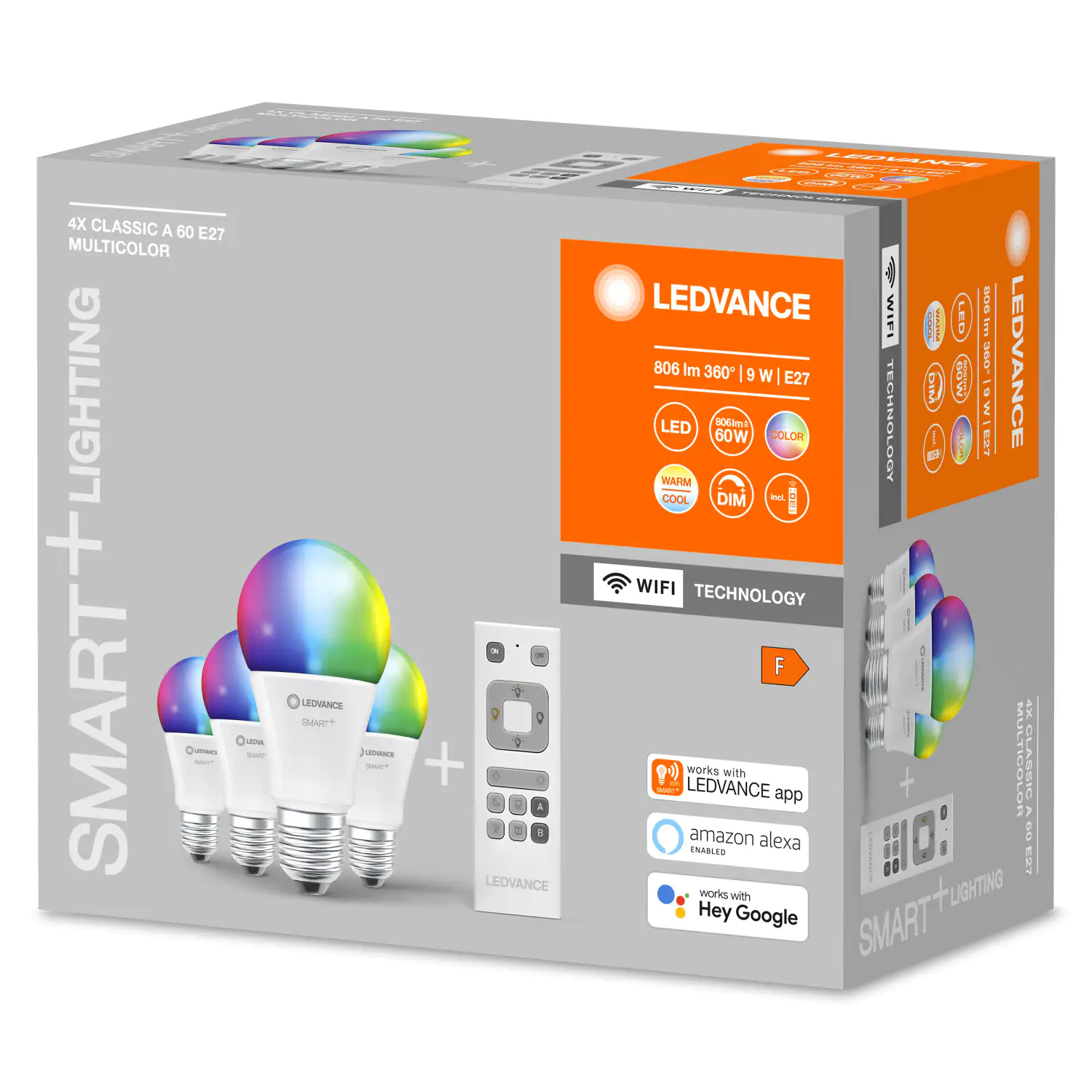 Ledvance LED Leuchtmittel Smart+ WIFI 4er Set E27, RGBW, Kolbenform, 9 W