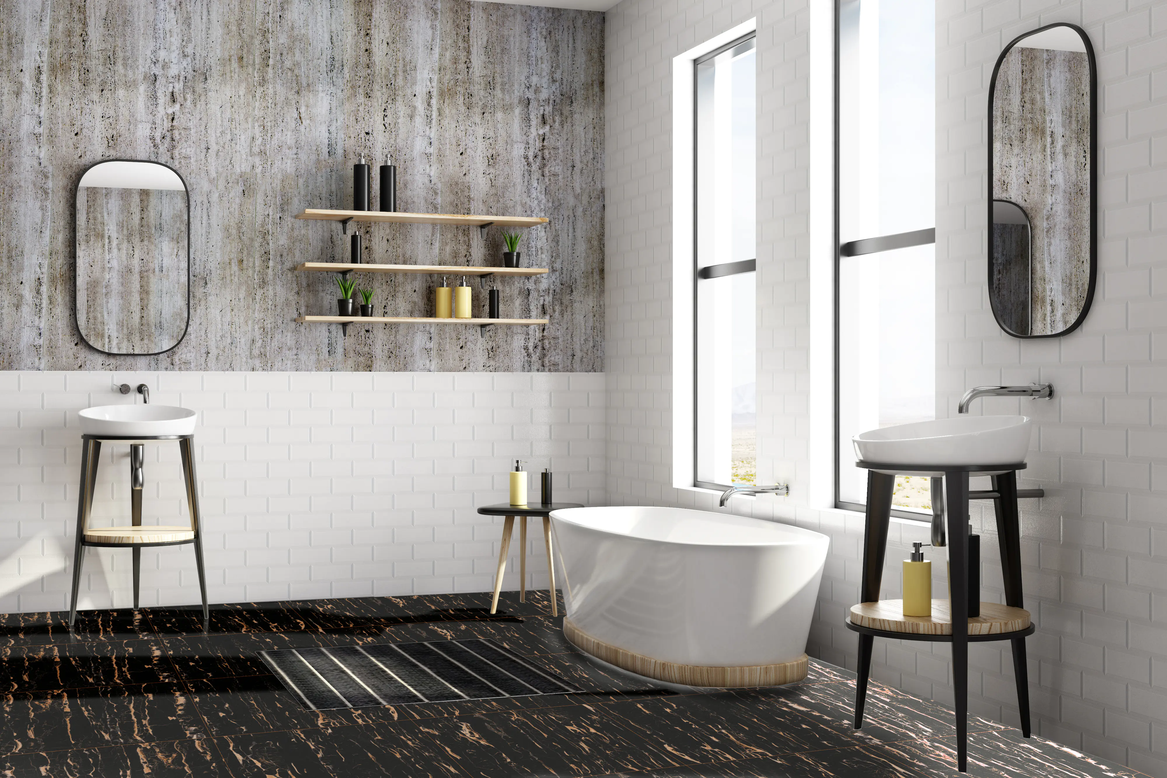 Bodenfliese Feinsteinzeug Vegas Bianco 60 x 60 cm schwarz