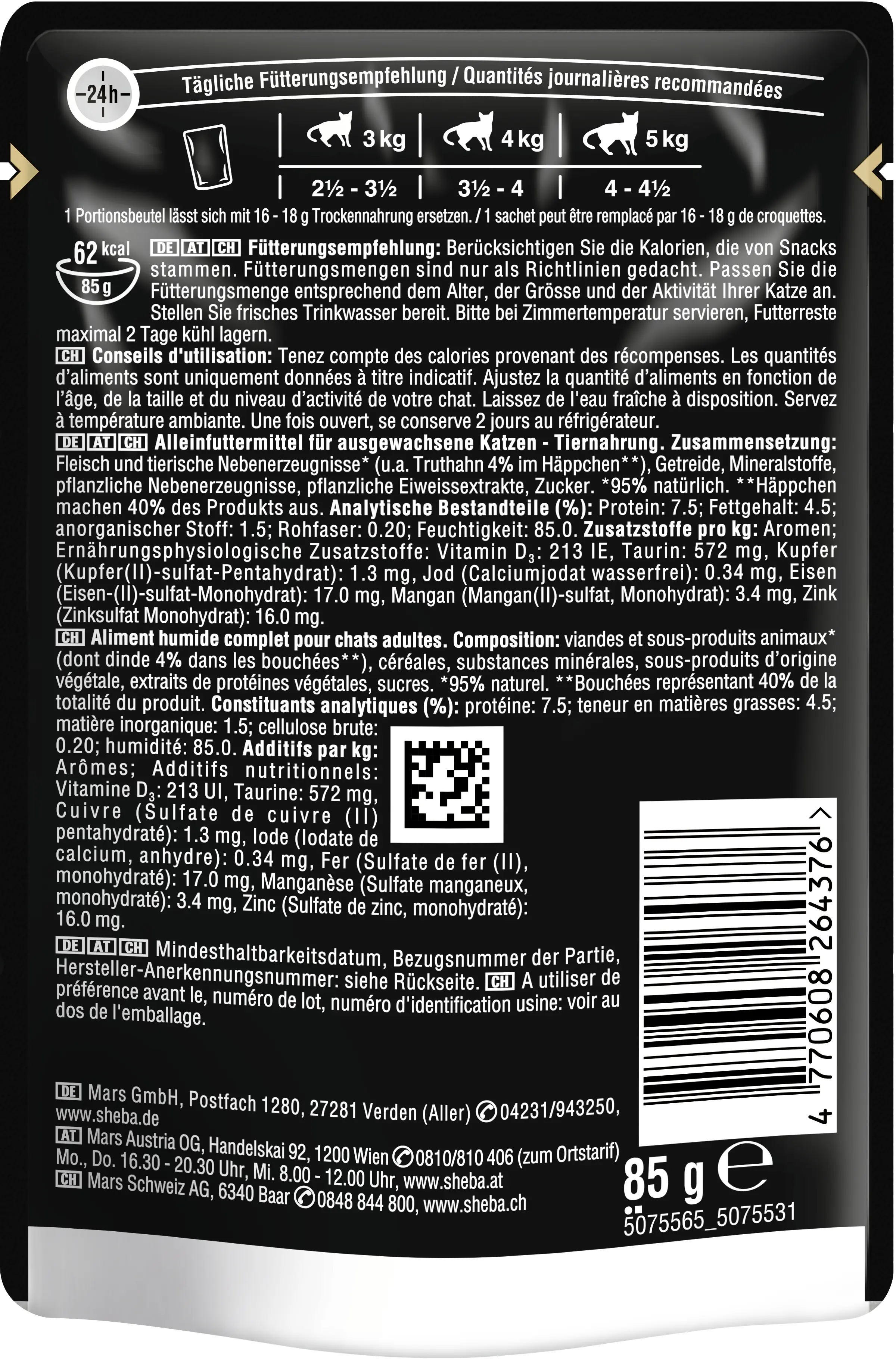 Sheba Pouch Katzennassfutter Adult 85 g Truthahn 