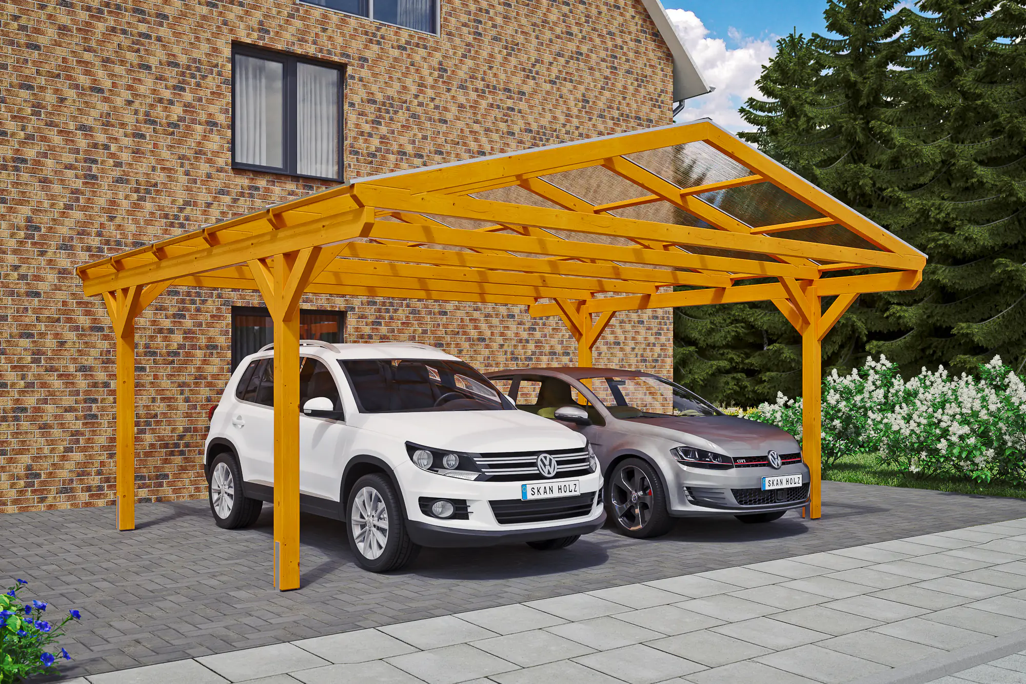 SKAN HOLZ Carport Westerwald 570 x 541 cm, lasiert in Eiche hell