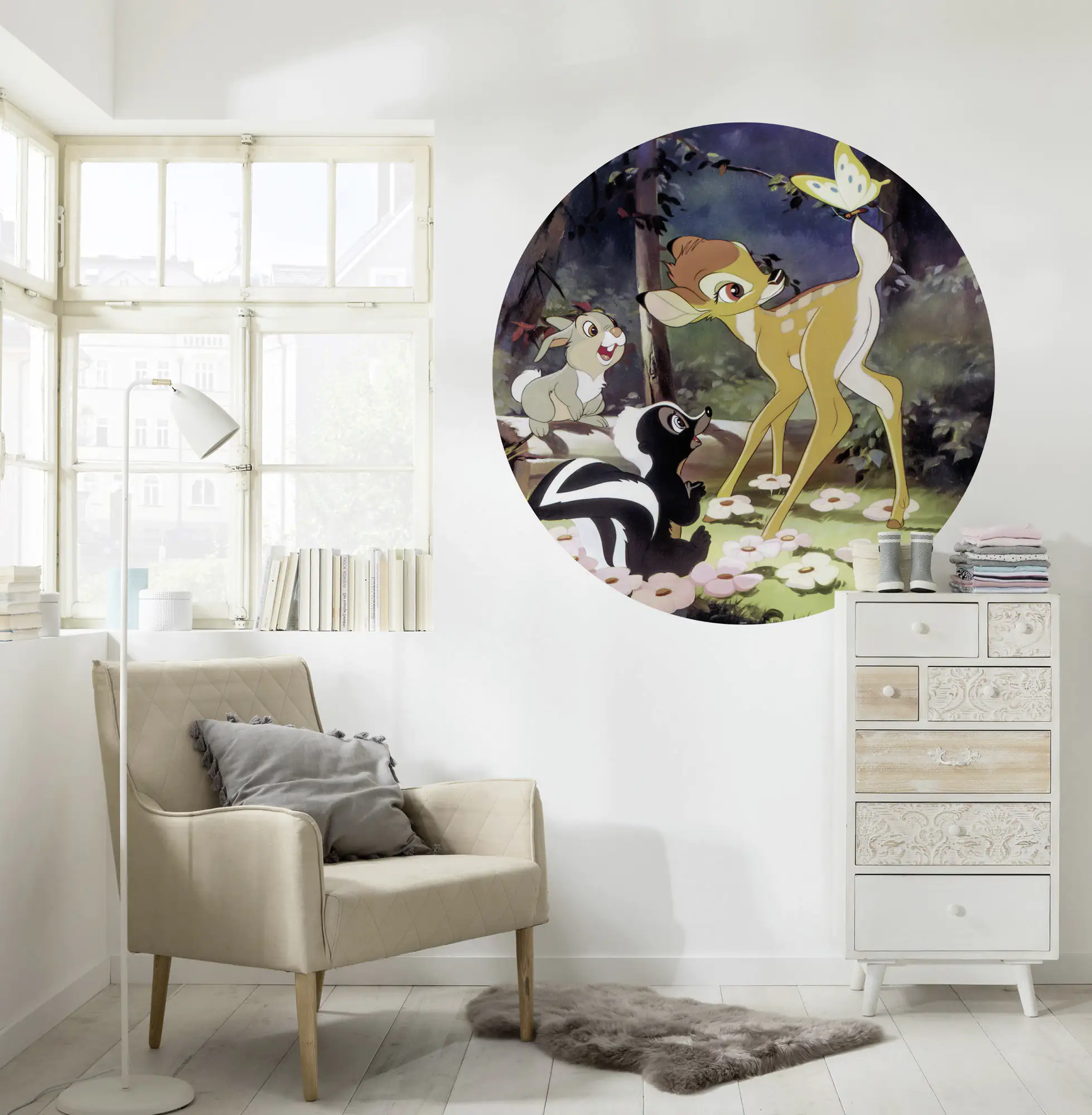 Komar Vlies Fototapete Dot Bambi Butterfly Ø 128 cm, selbstklebend