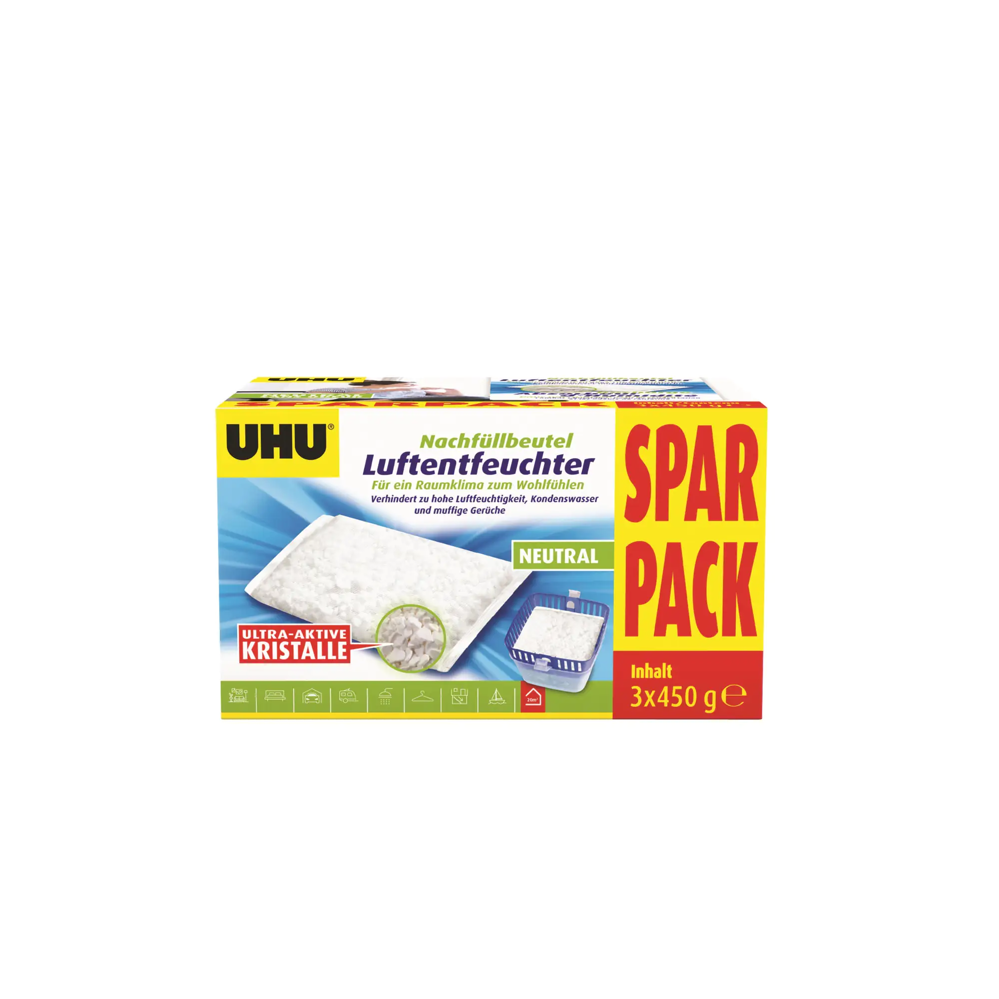 UHU Luftentfeuchter Nachfüllbeutel Sparpack, 3 x 450 g
