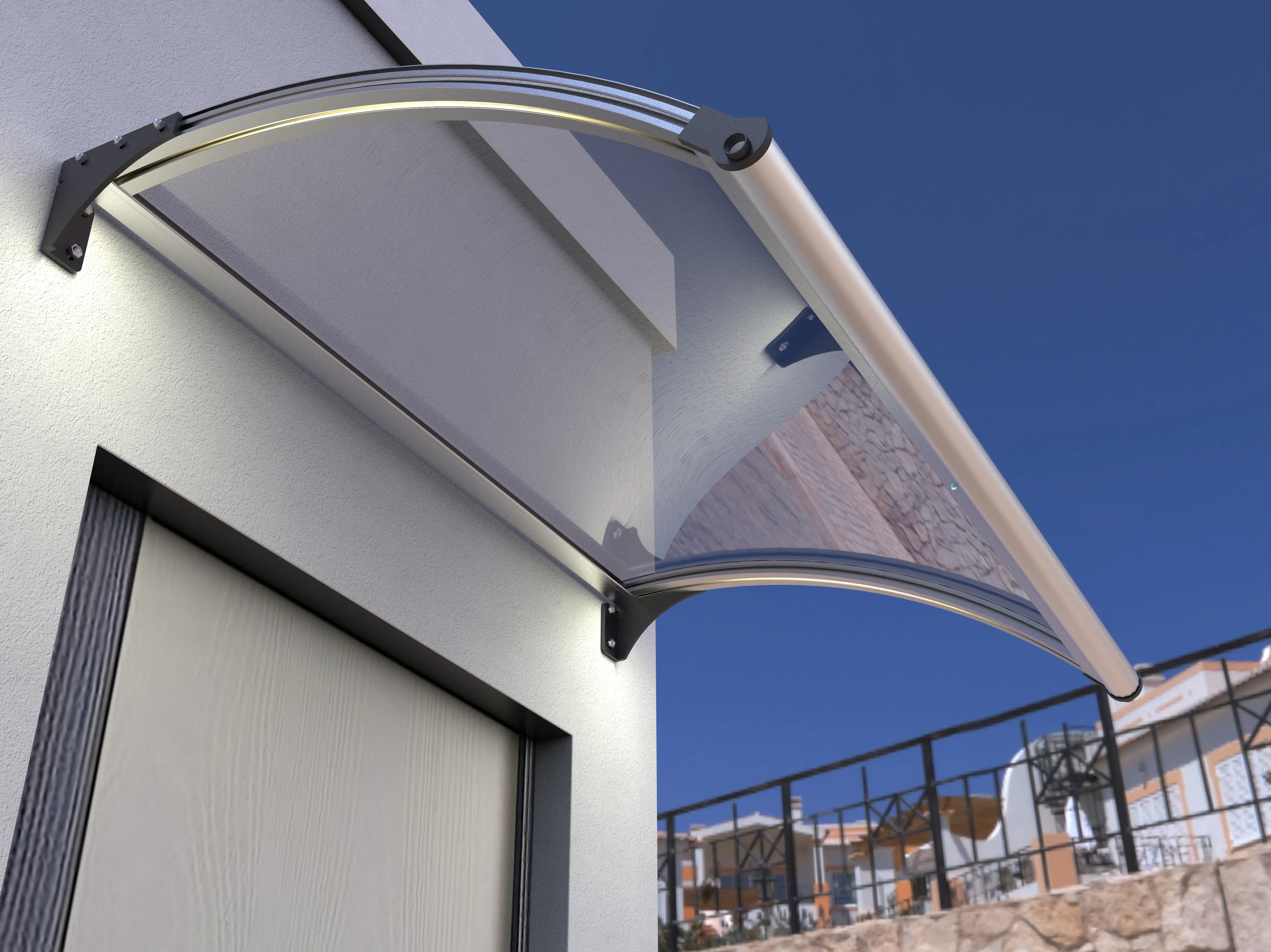 4333692056168 Primaster Vordach Marseille silber 150 x 100 cm mit Polycarbonat-Abdeckung und LED