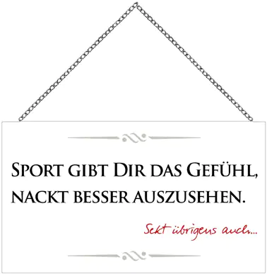 Schild mit Spruch Sport & Sekt, 23 x 13 cm mit Kette