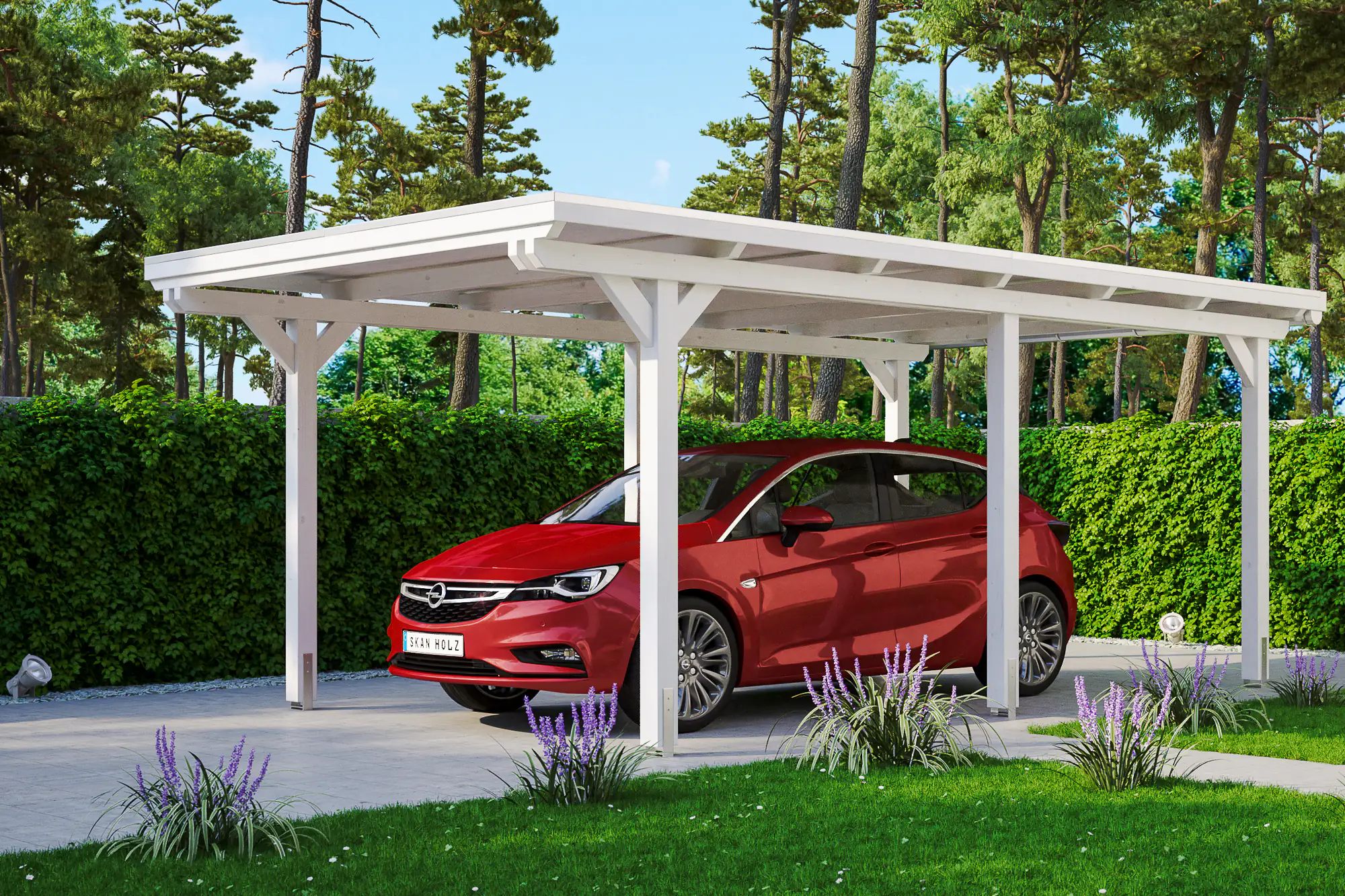 4018211022168 SKAN HOLZ Carport Emsland 354 x 604 cm mit Aluminiumdach, lasiert in Weiß