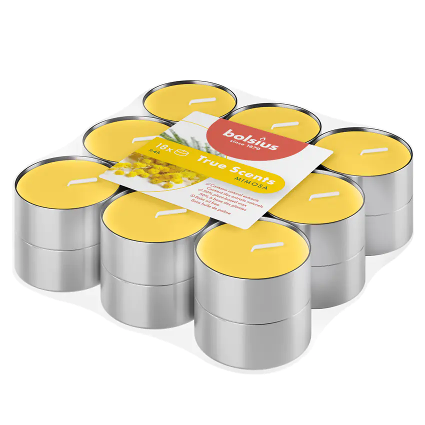 Bolsius Duft-Teelichte Alu 4 Stunden 18er Pack True Scents Mimose