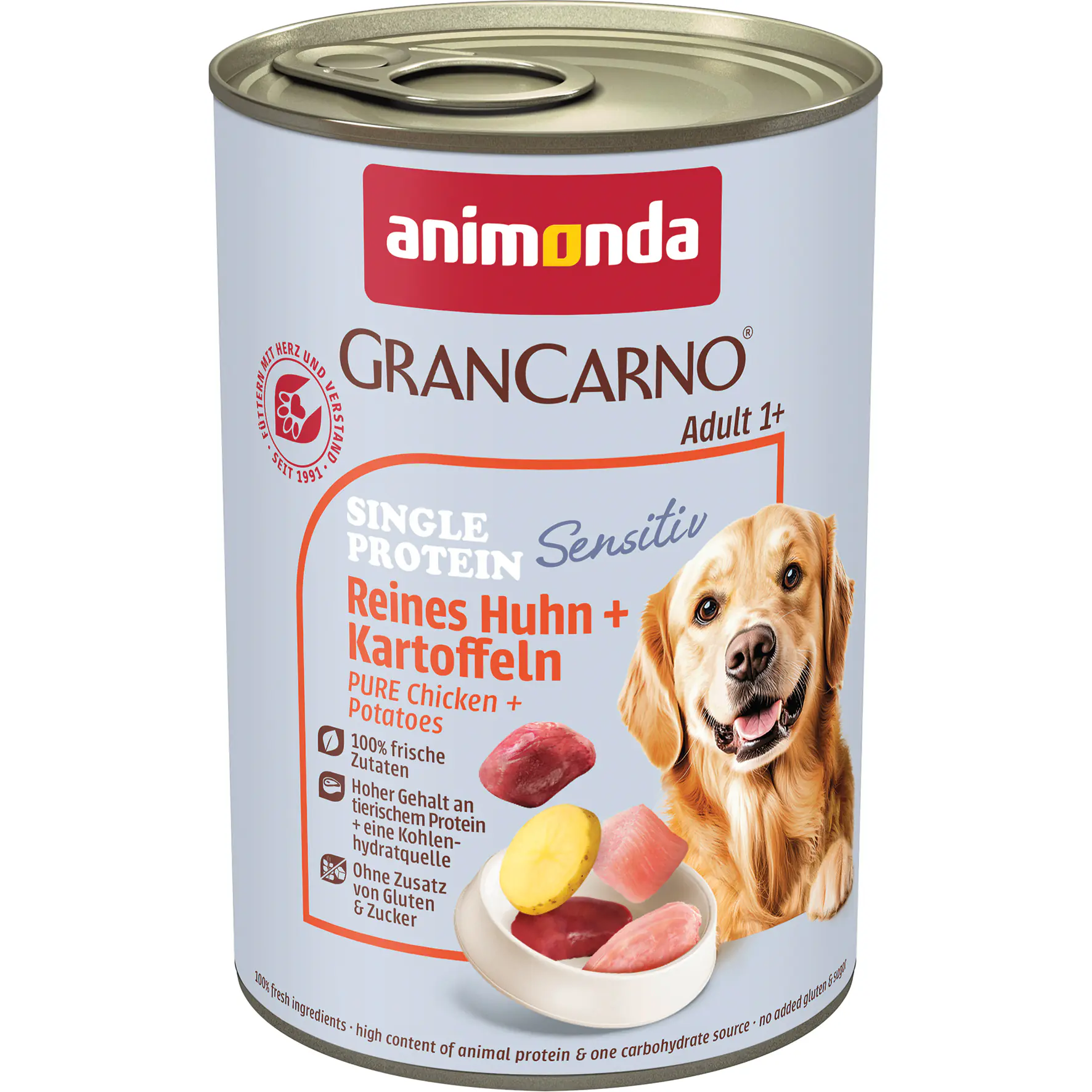 Animonda GranCarno Hundenassfutter Adult Sensitiv getreidefrei 400 g Huhn & Kartoffeln