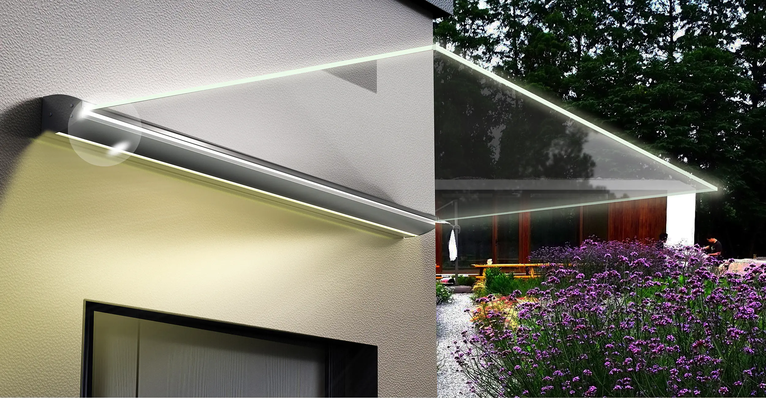 Primaster LED Glas-Vordach St. Tropez 140 x 90 cm, Echtglas - VSG 8 mm