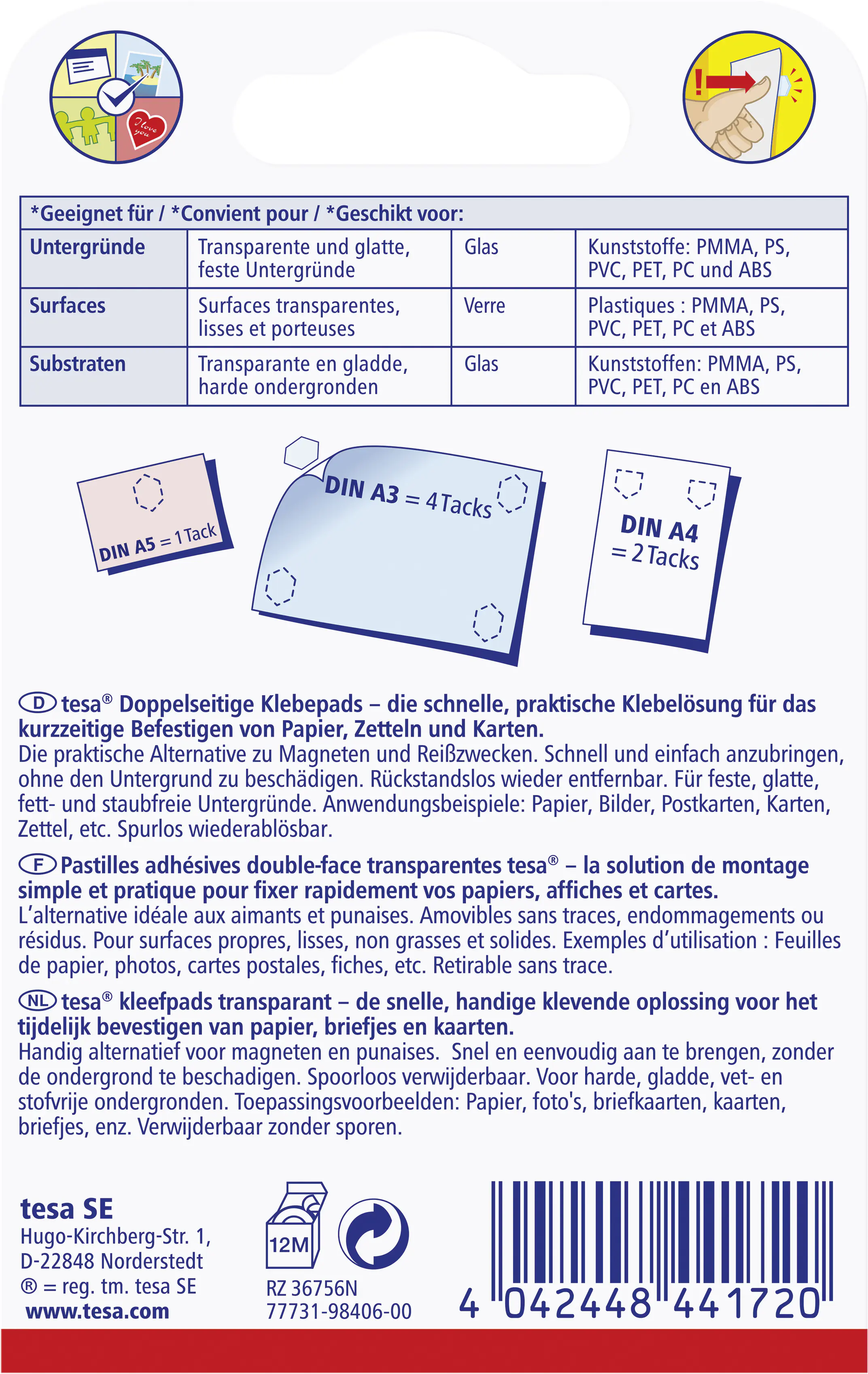 tesa Klebepads doppelseitig, transparent, 60 Stück