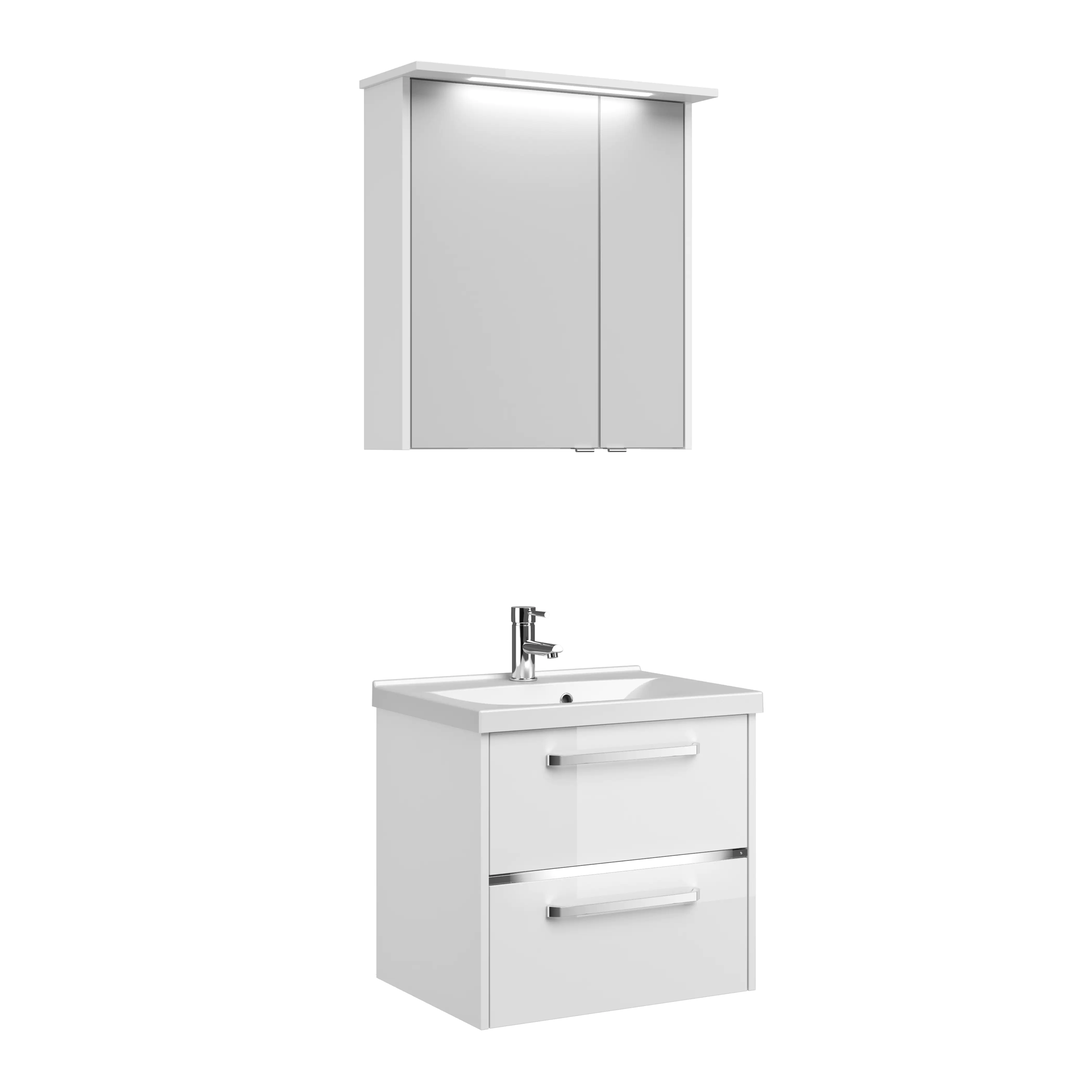 Primaster Badmöbel-Set Berlin weiß 65 cm Twin LED, Mineralgusswaschtisch