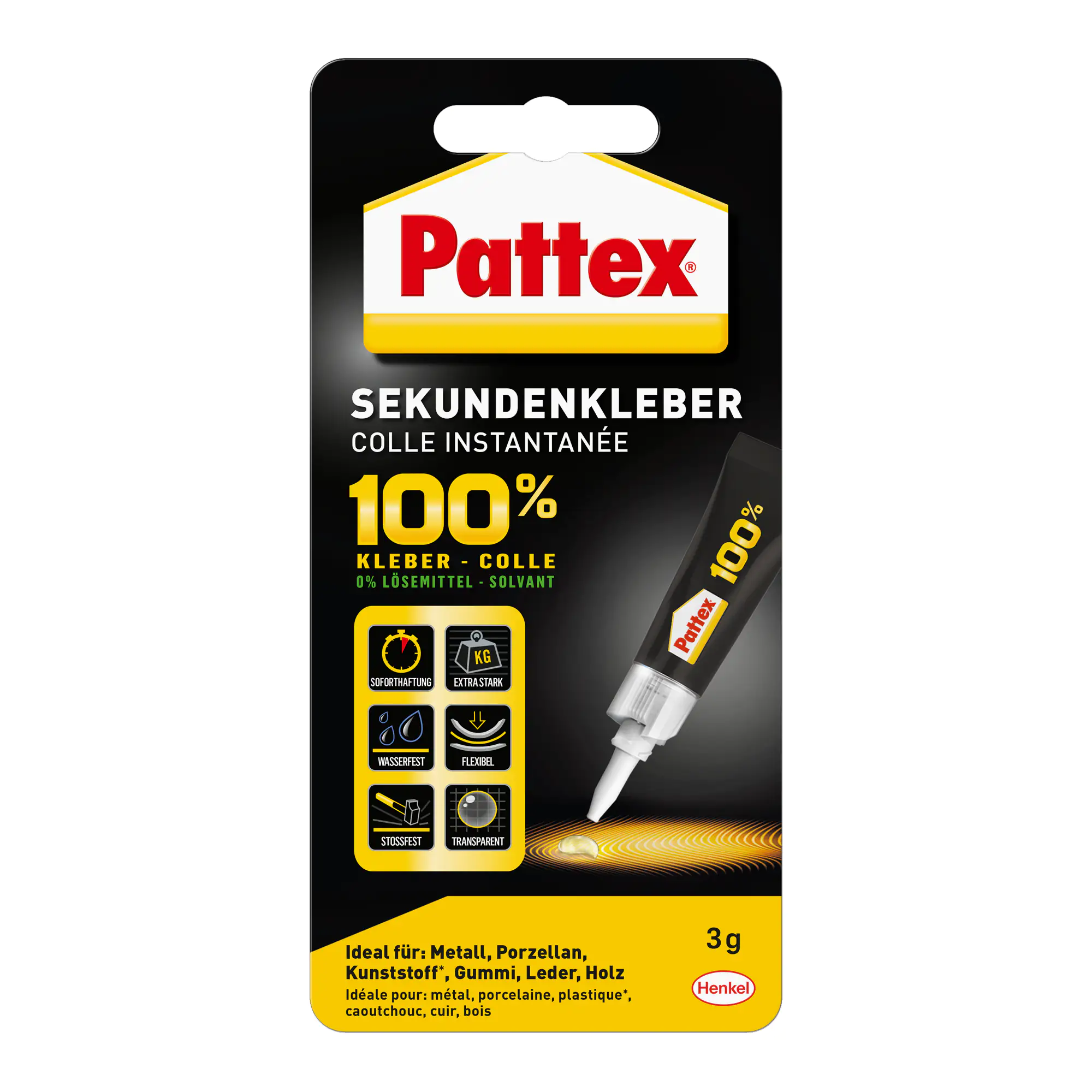 Pattex 100% Sekundenkleber 3 g Tube, transparent Pattex 100% Sekundenkleber 3 g Tube, transparent