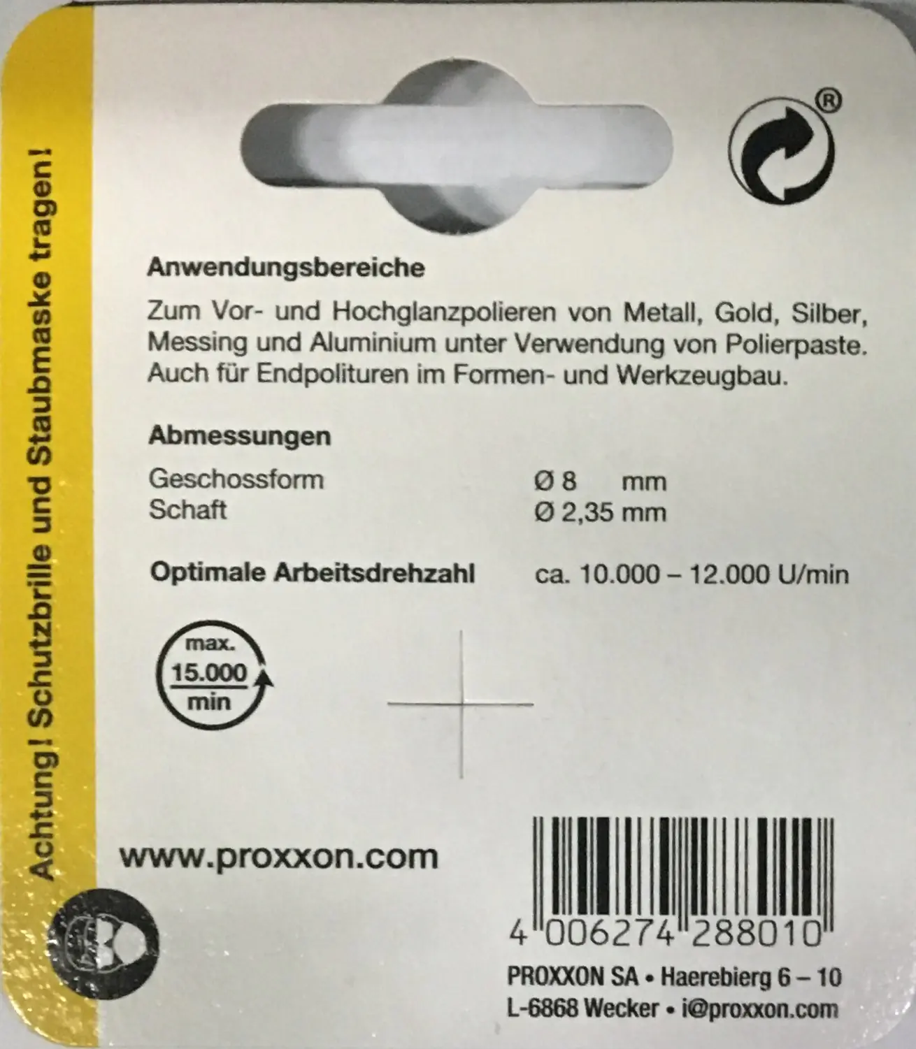 Proxxon Micromot Filzpolierstift Geschoss 8 x 15 mm Proxxon Micromot Filzpolierstift Geschoss 8 x 15 mm