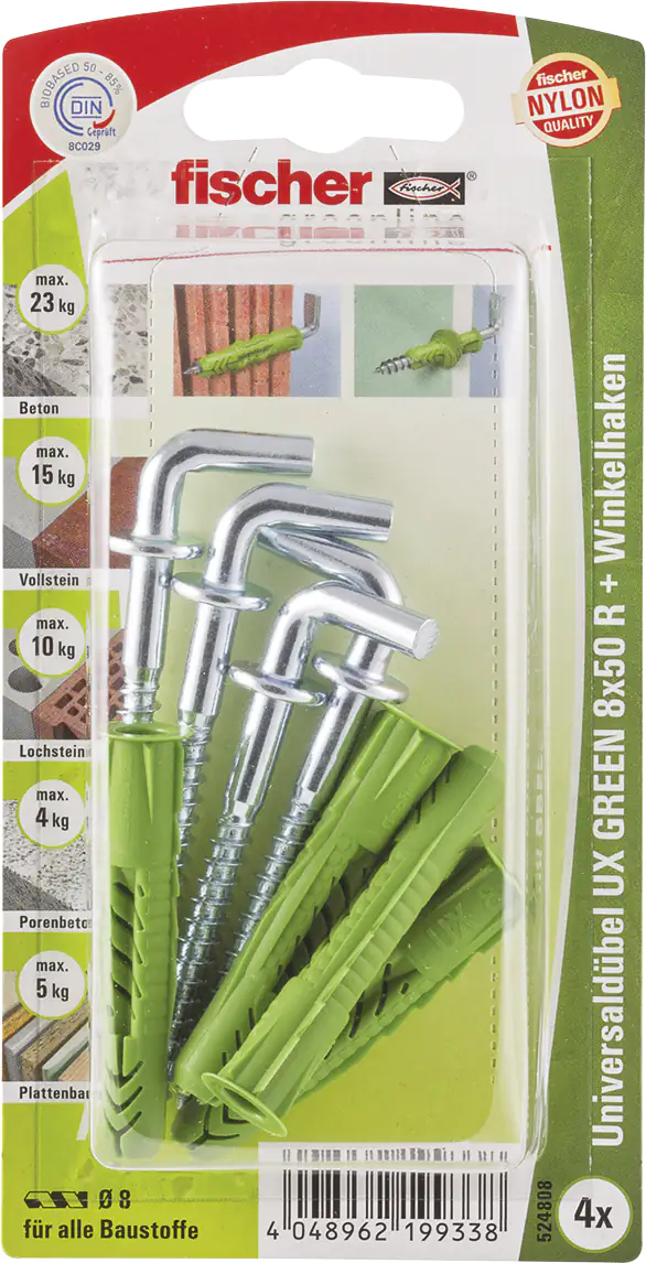 Fischer Universaldübel UX green Fischer Universaldübel-Set UX green 8.0 x 50 mm - 4 Stück