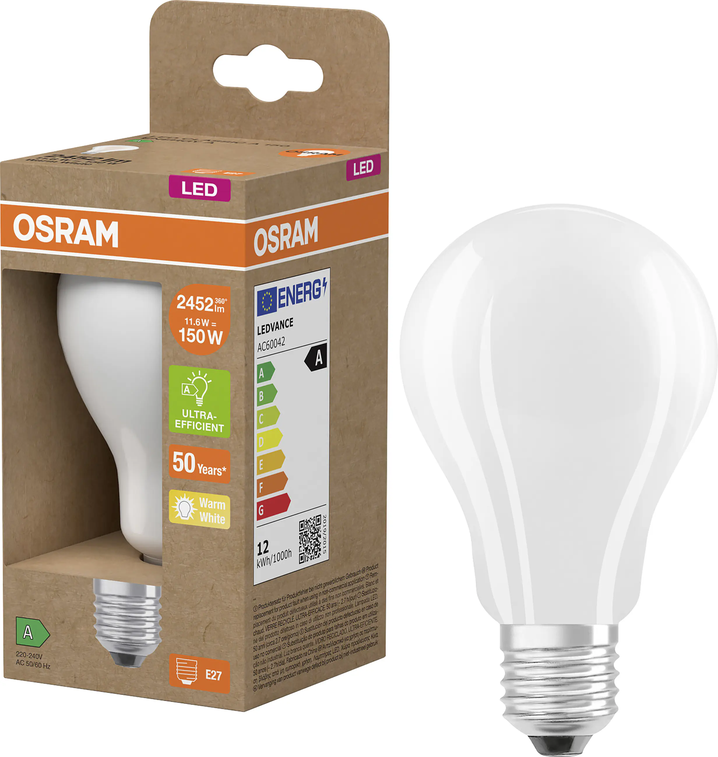 Osram LED Leuchtmittel E27 Classic 11,6W matt warmweiß