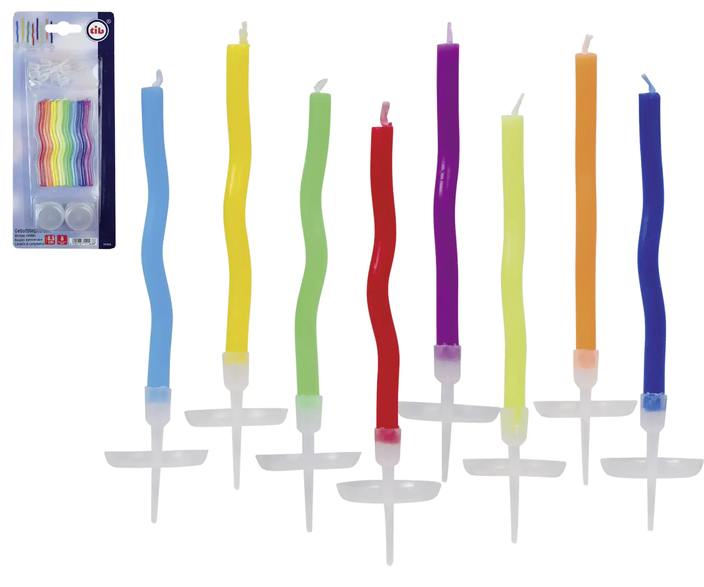 TIB Heyne Geburtstagskerzen mit Halter 8 Stück