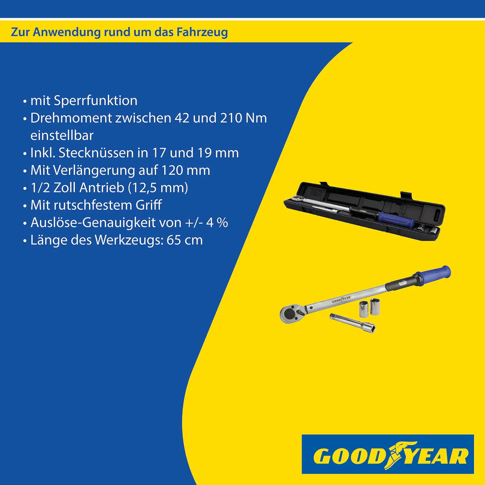 Goodyear Drehmomentschlüssel mit Umschaltknarre 1/2 Zoll 42-210Nm