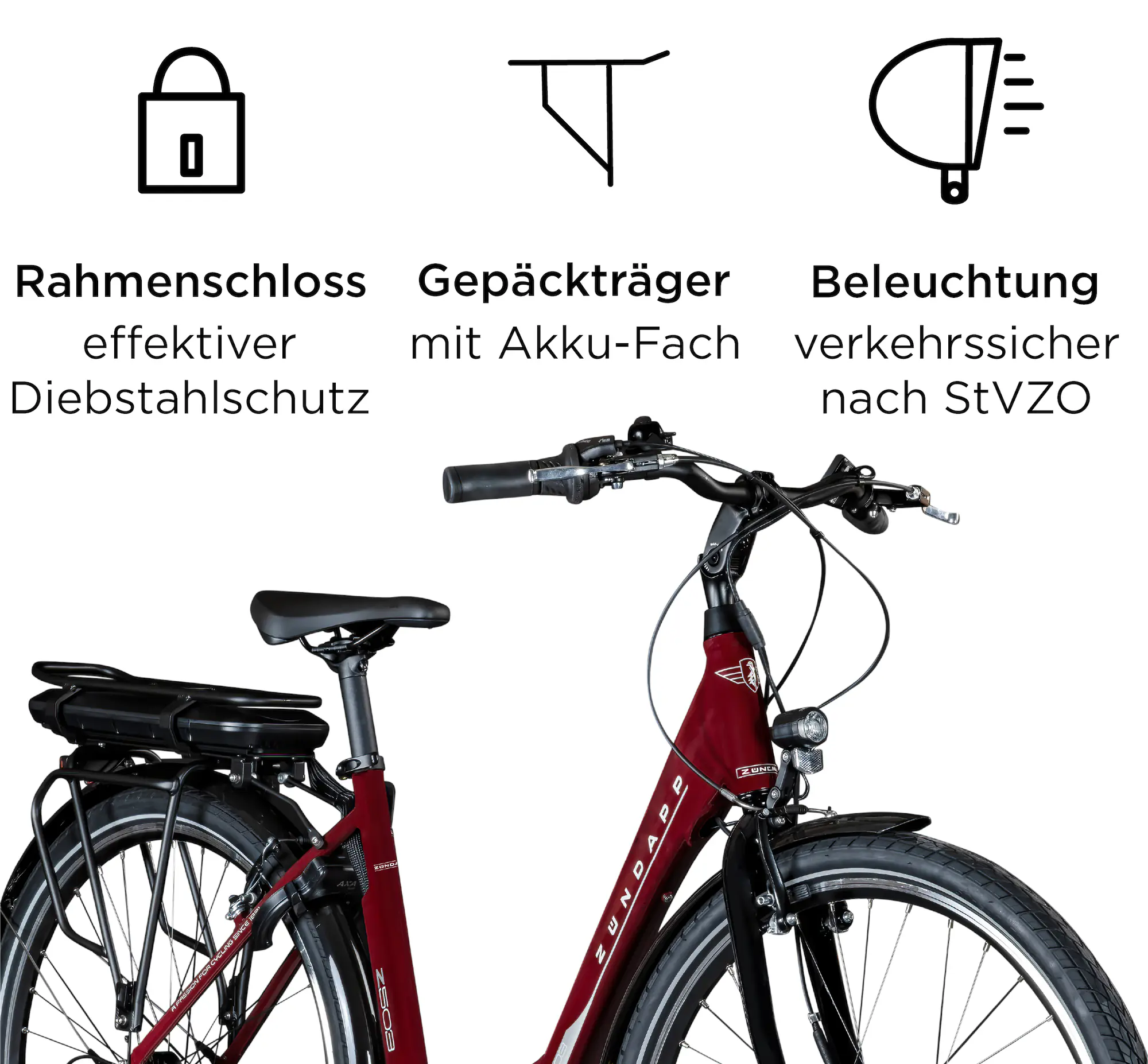 Zündapp E-Bike Z503 City 28 Zoll 7-Gang 522 Wh weinrot
