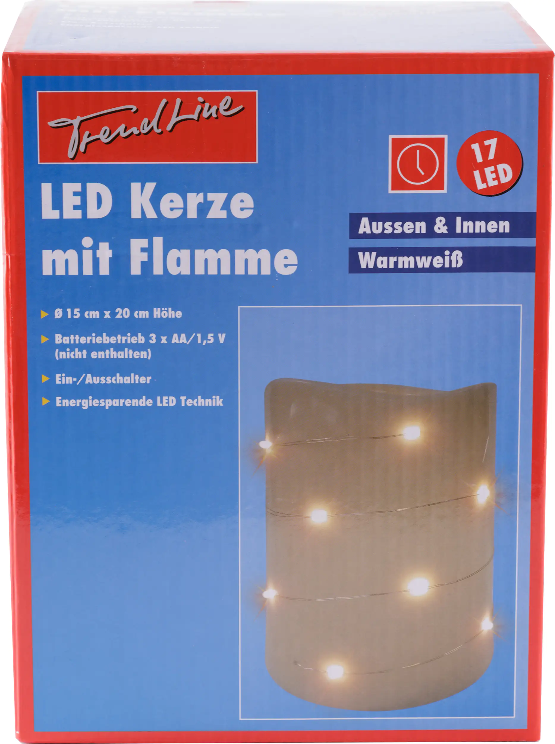 TrendLine LED Kerze mit Flamme 20 x Ø 15 cm warmweiß Außen mit Timer