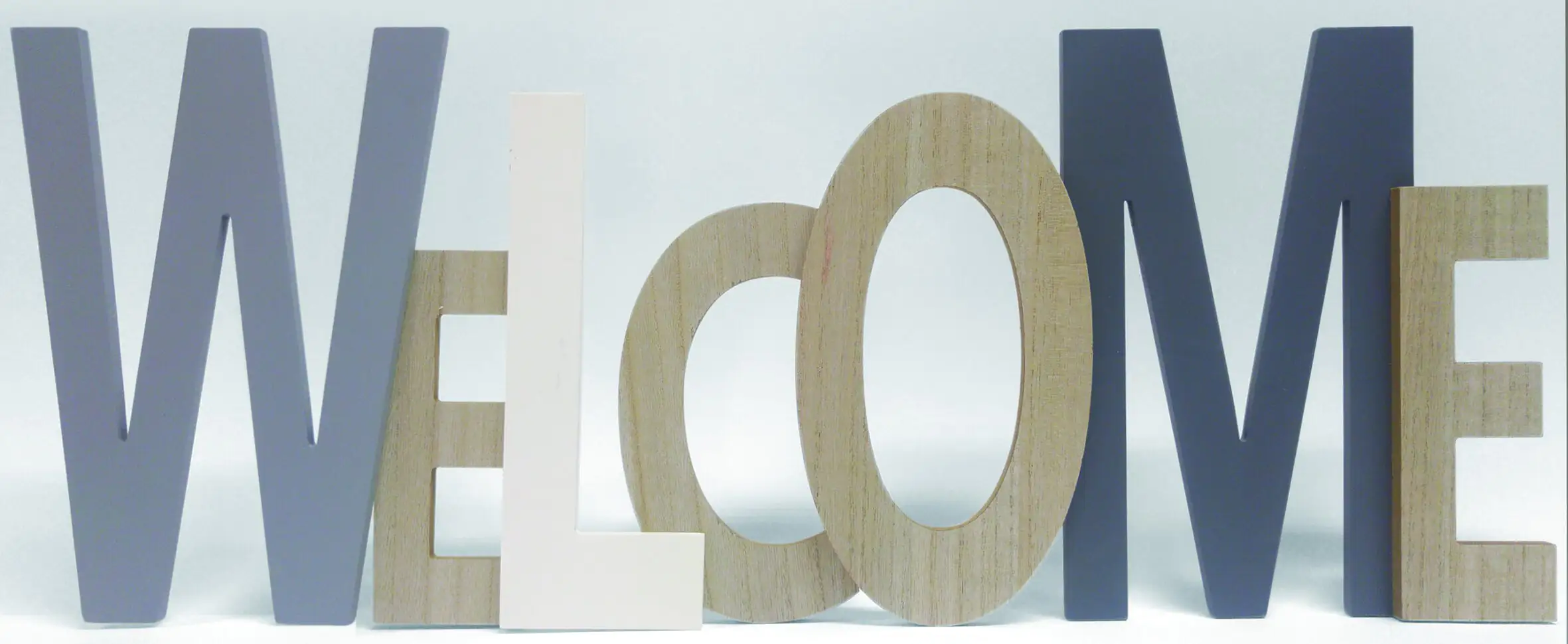 Schriftzug XL Welcome Holz grau  74,5x29x1,8 cm